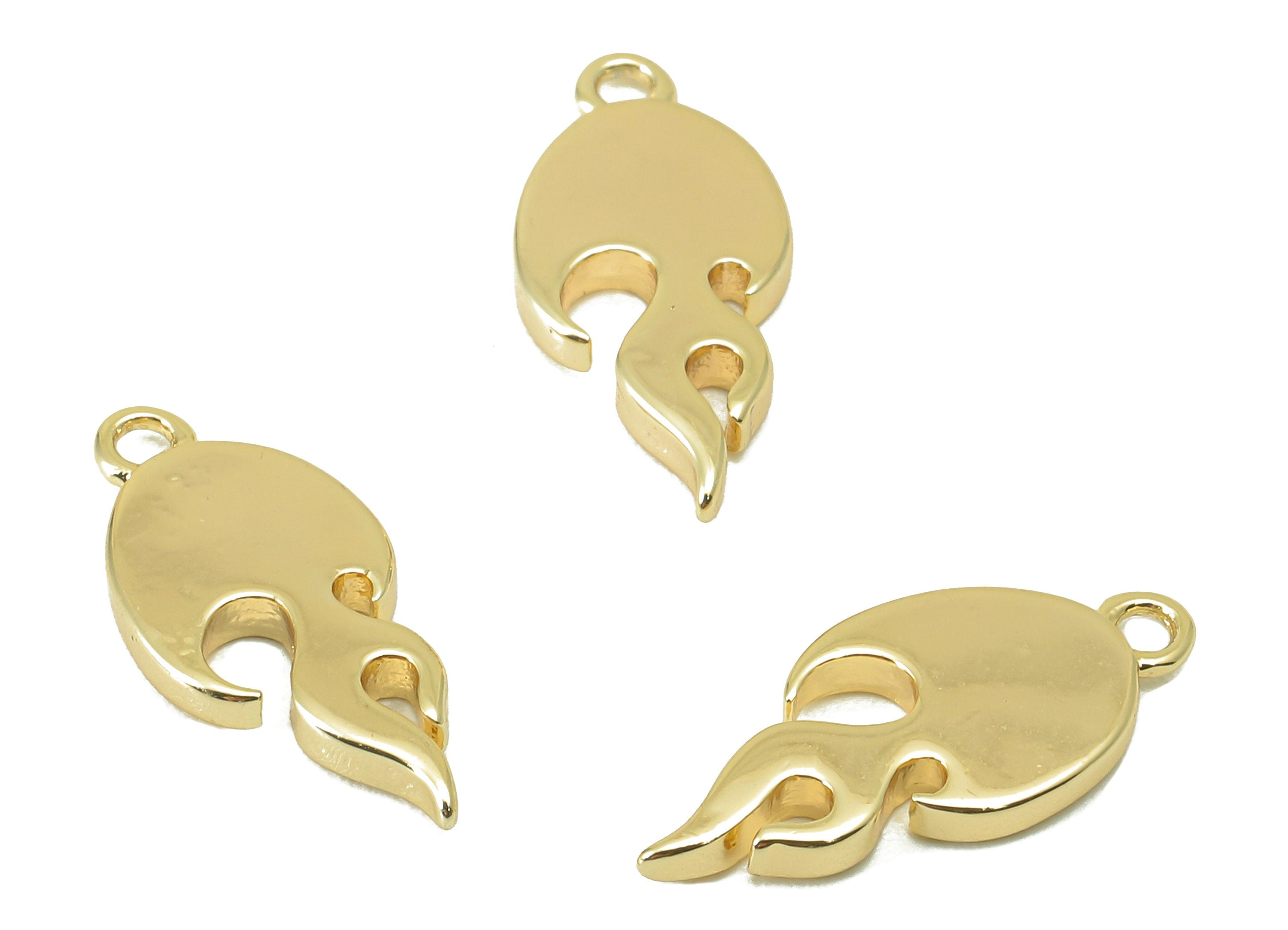 Brass Fire Earring Charm - Brass Burning Charm - Brass Flame Pendant - For Necklace - 18K Real Gold Plated -16.28 x 7.41 x 1.66mm- RGP6110 - DOMEDBAZAAR