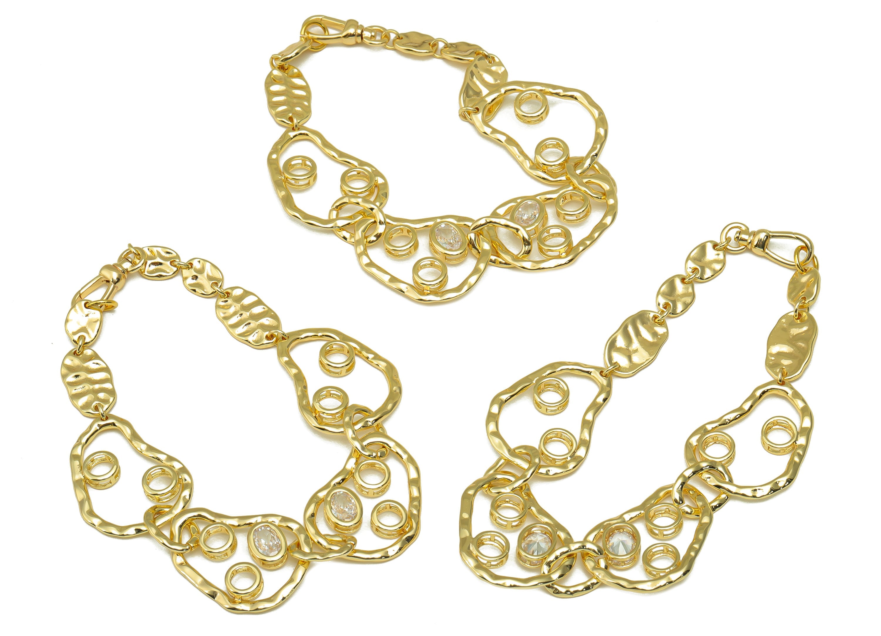 Brass Irregular Bracelet - Brass Hammered CZ Bracelet- Cubic Zircon Bracelet - Jewelry Supplies - 18K Real Gold Plated -196x21x3mm- RGP6484 - DOMEDBAZAAR