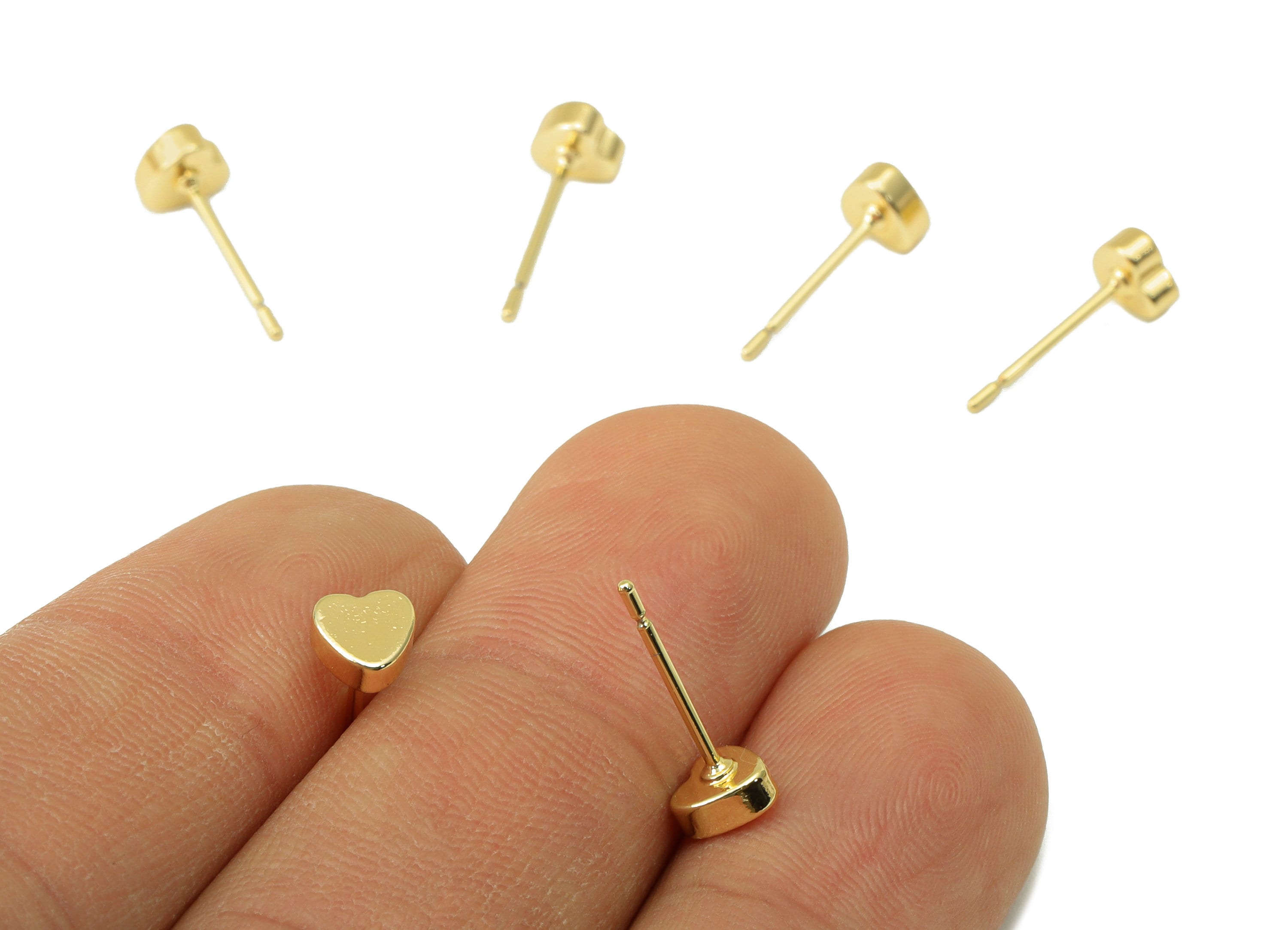 Brass Heart Earring Stud - Brass Mini Heart Earring Post - Gold Heart Post - Stud Earring -18K Real Gold Plated - 5x5x 2.11mm- RGP6352 - DOMEDBAZAAR