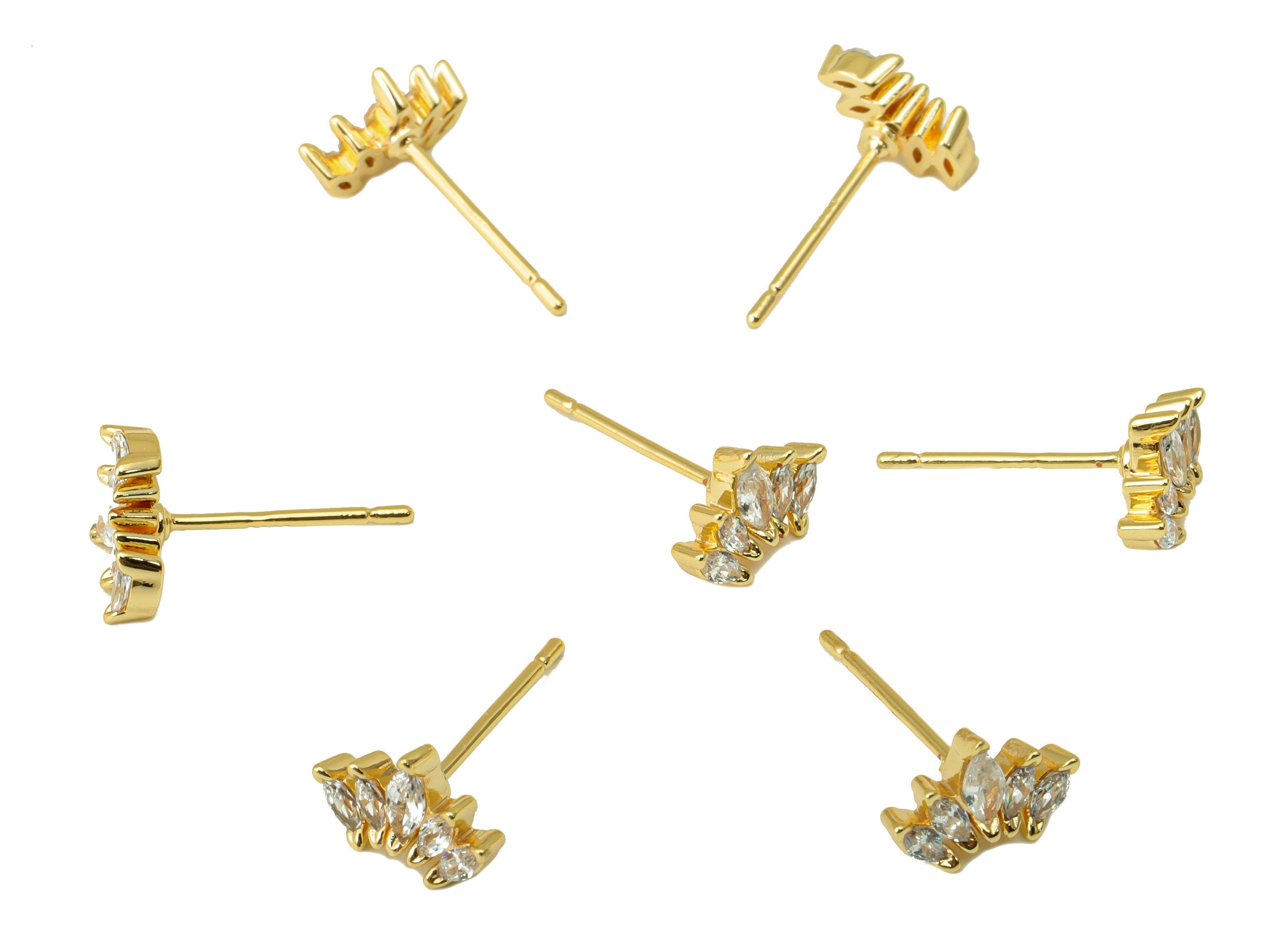 Brass Marquies Earring Stud - Brass Cubic Zirconia Earring Post - CZ Post - Mini CZ Marquies Earring -18K Real Gold Plated -6x9x2mm- RGP6324 - DOMEDBAZAAR