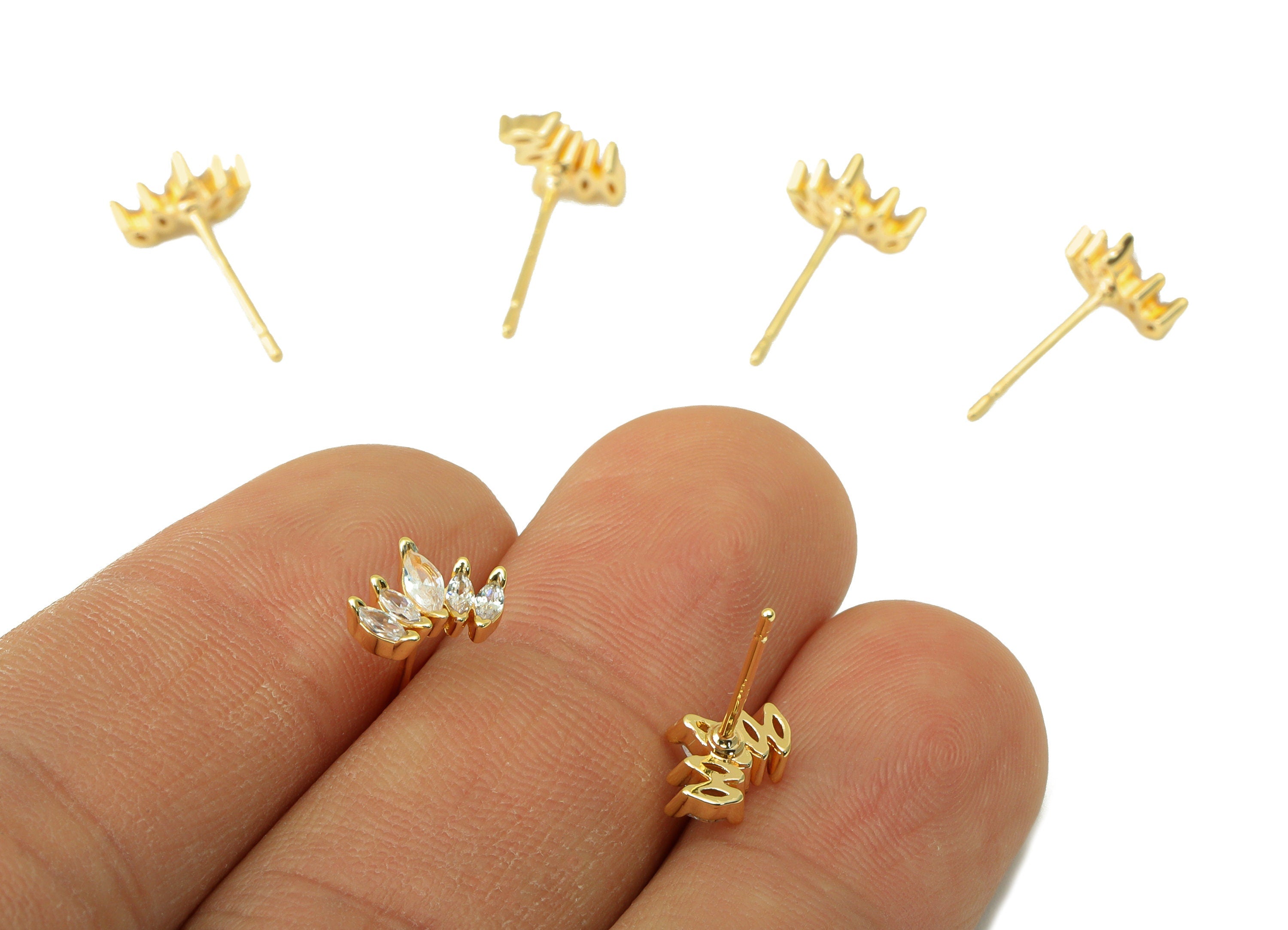 Brass Marquies Earring Stud - Brass Cubic Zirconia Earring Post - CZ Post - Mini CZ Marquies Earring -18K Real Gold Plated -6x9x2mm- RGP6324 - DOMEDBAZAAR