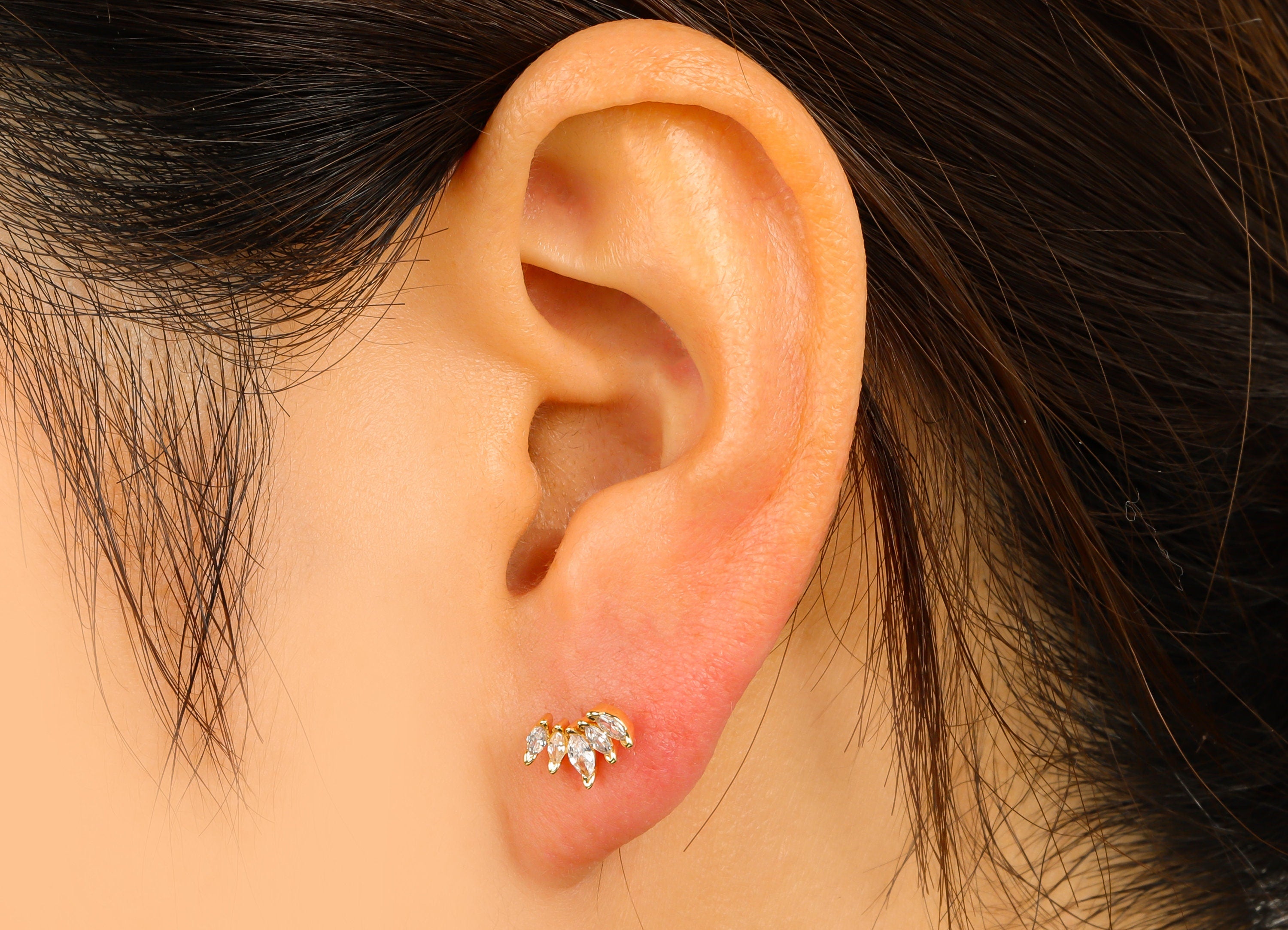 Brass Marquies Earring Stud - Brass Cubic Zirconia Earring Post - CZ Post - Mini CZ Marquies Earring -18K Real Gold Plated -6x9x2mm- RGP6324 - DOMEDBAZAAR