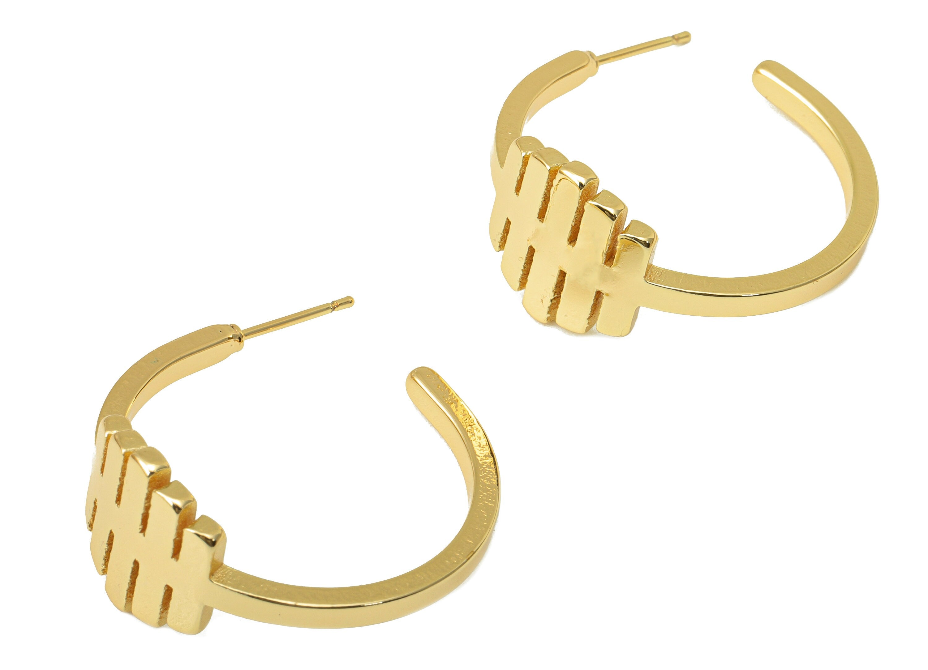Brass Hoop Open Earring Stud - Brass C Hoop Earring Post -Pan Flute Hoop Earring -18K Real Gold Plated -32.71x 28.81x 2.52mm- RGP6339 - DOMEDBAZAAR