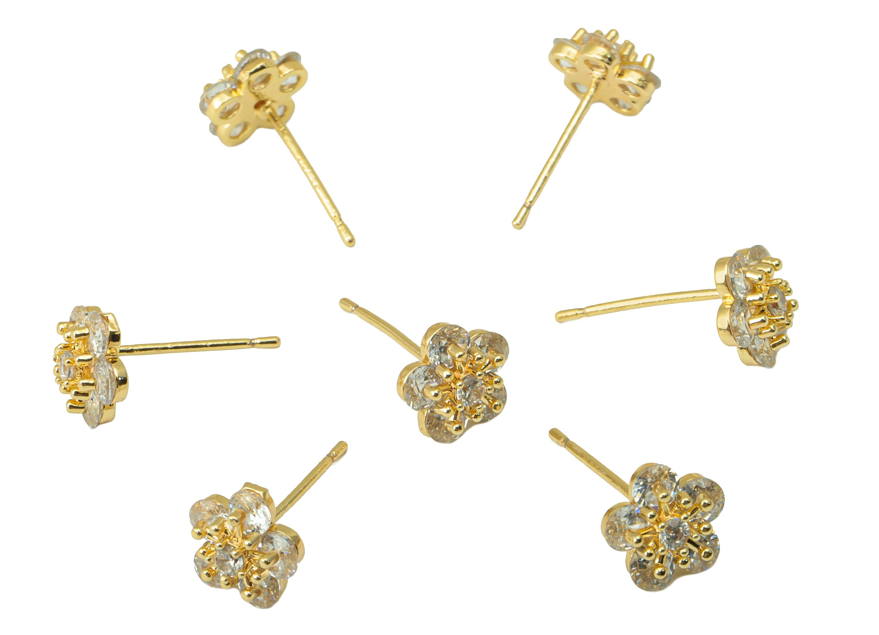 Brass Flower Earring Stud - Brass Cubic Zirconia Earring Post -CZ Post - Mini Daisy Stud Earring -18K Real Gold Plated - 8x8x3.48mm- RGP6350 - DOMEDBAZAAR