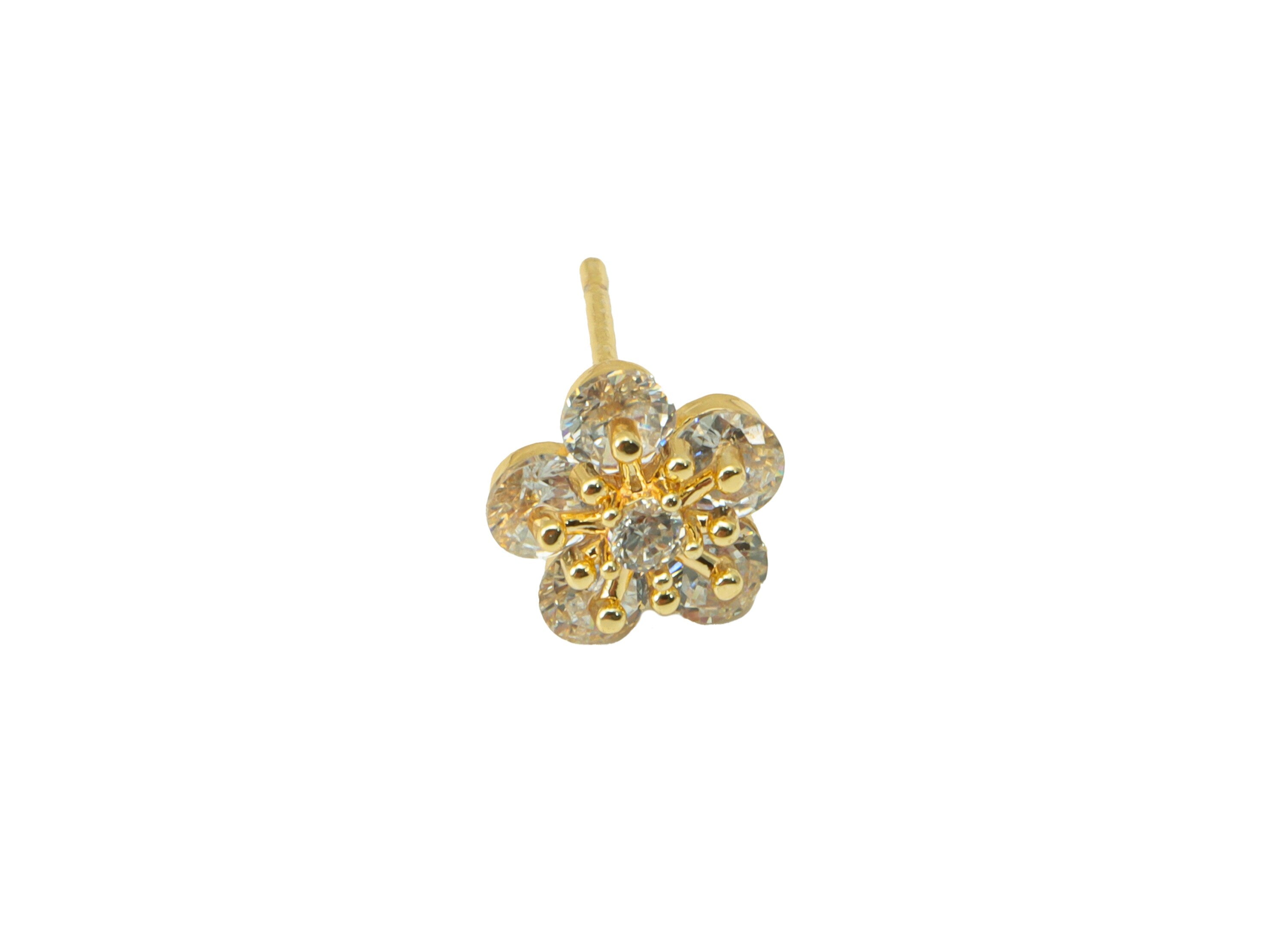 Brass Flower Earring Stud - Brass Cubic Zirconia Earring Post -CZ Post - Mini Daisy Stud Earring -18K Real Gold Plated - 8x8x3.48mm- RGP6350 - DOMEDBAZAAR