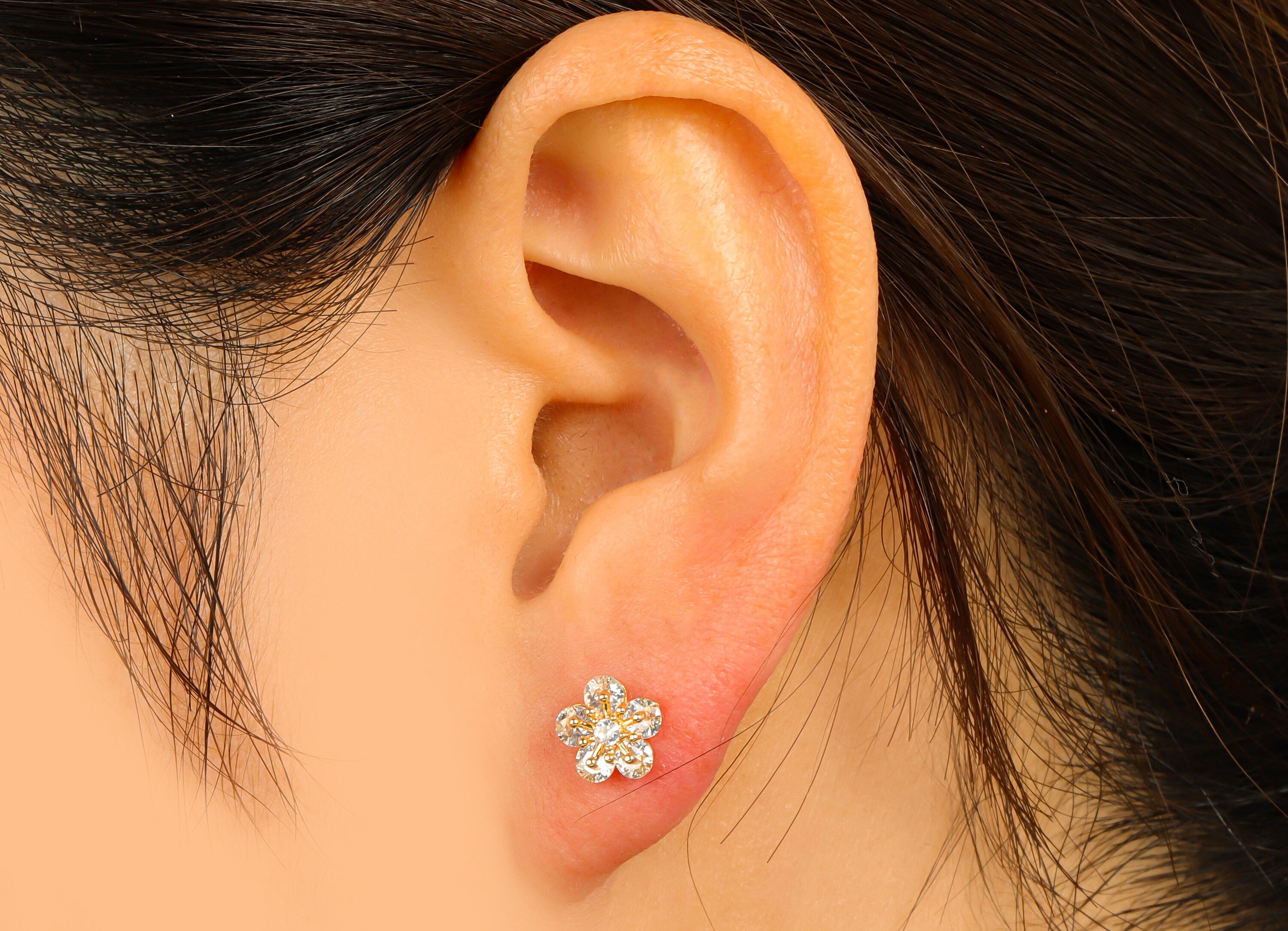 Brass Flower Earring Stud - Brass Cubic Zirconia Earring Post -CZ Post - Mini Daisy Stud Earring -18K Real Gold Plated - 8x8x3.48mm- RGP6350 - DOMEDBAZAAR