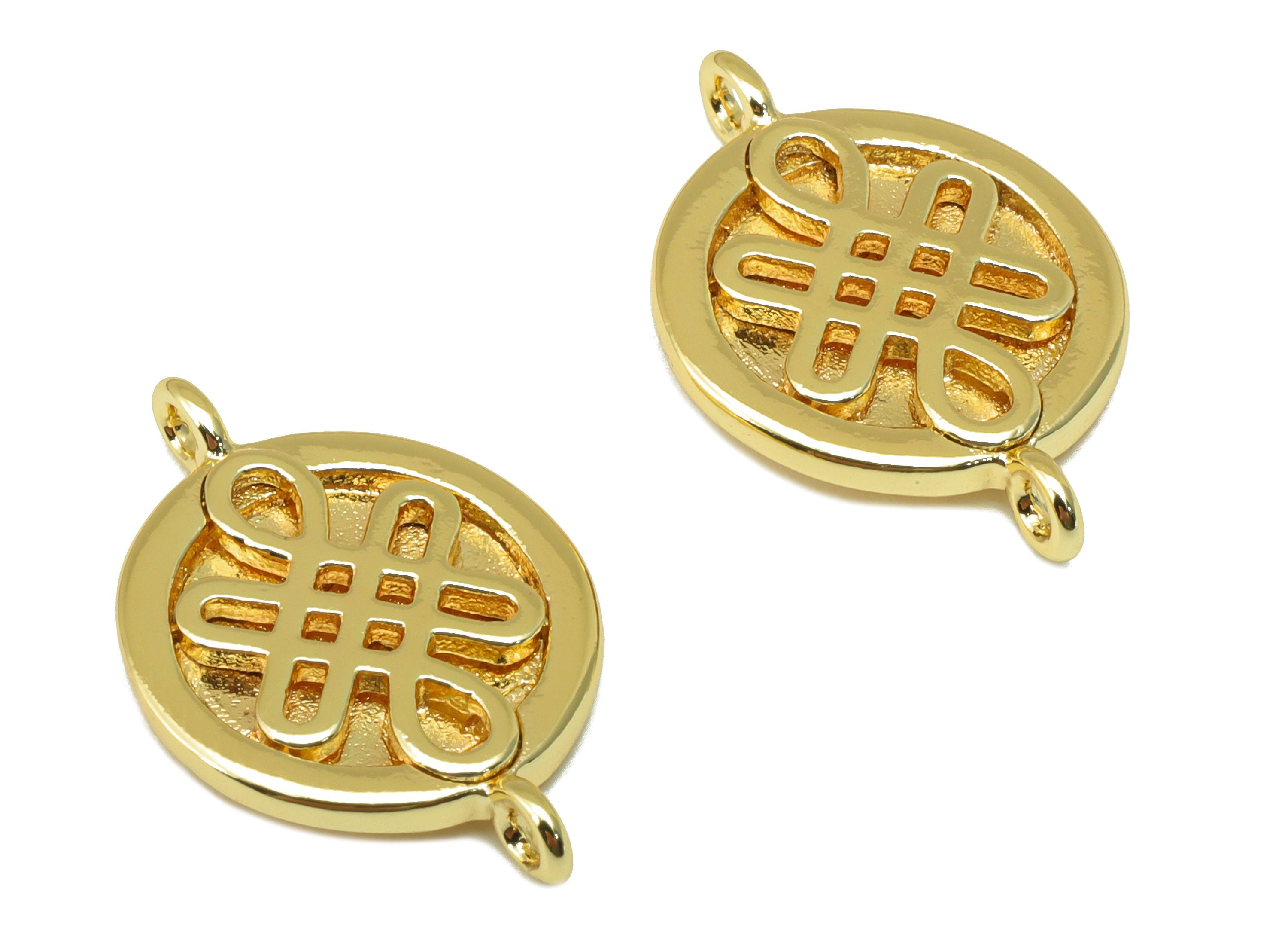 Brass Round Connector - Snake Patterned Round Connector - Circle Earring Charm - 18k Real Gold Plated - 22.83 x 15.22 x 1.97mm- RGP6494 - DOMEDBAZAAR