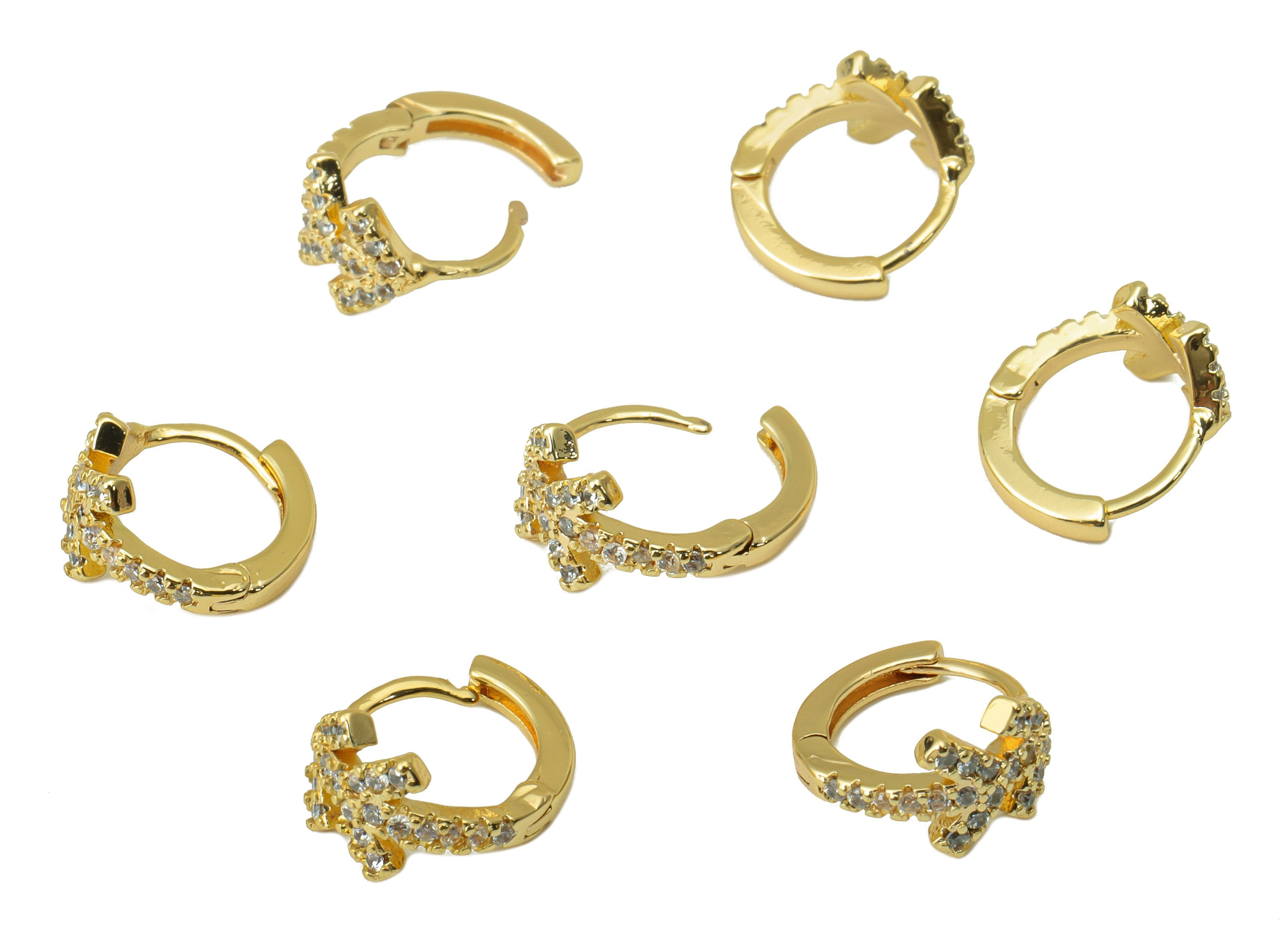 Brass Arrow Clasp - Brass CZ Huggie Hoop Clasp - Cubic Zirconia Circle Hoop Clasp - 18K Real Gold Plated - 10.34x9.07x2.47mm- RGP6368 - DOMEDBAZAAR