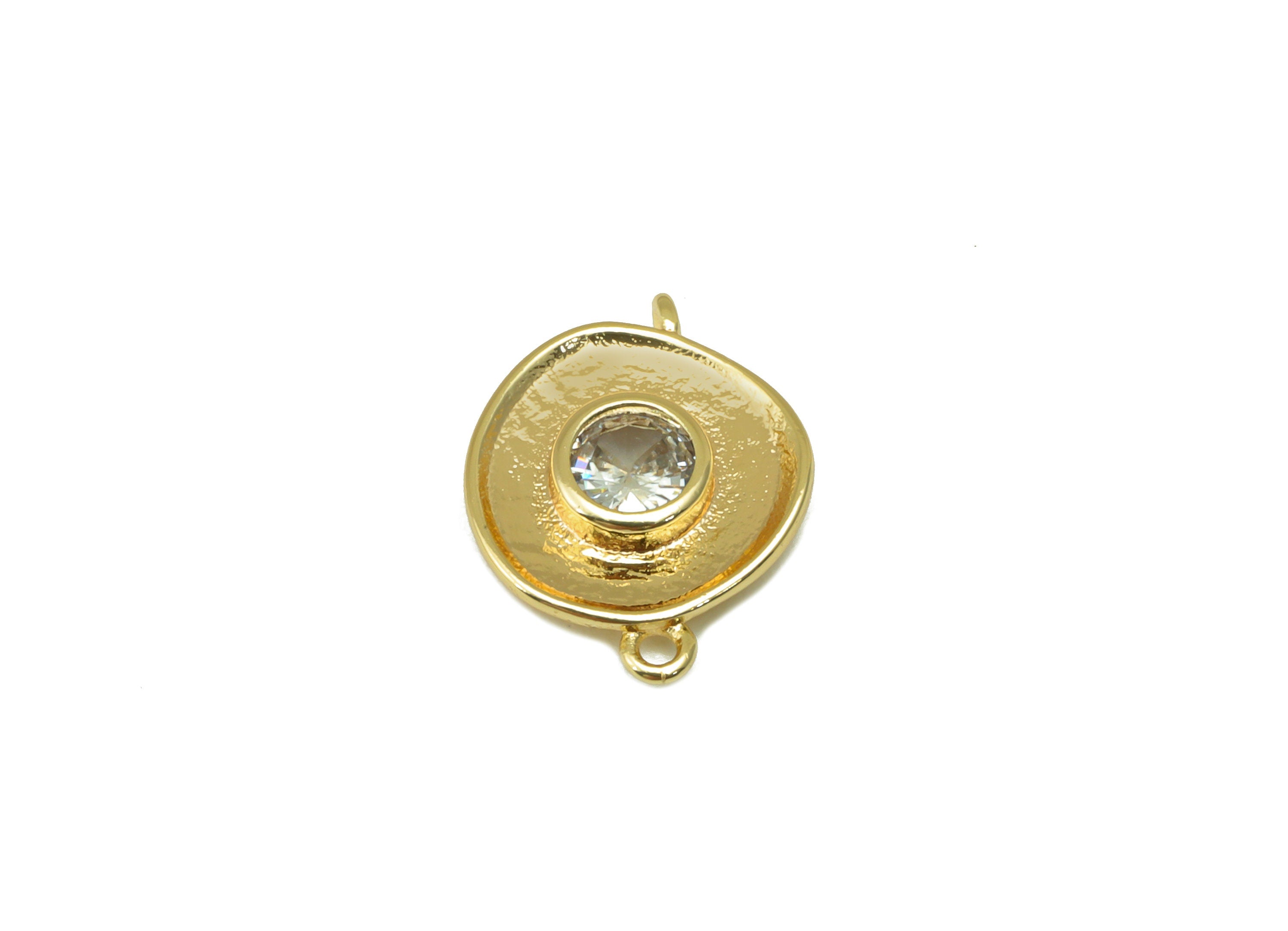 Brass Round Earring Connector - Brass Cubic Zircon Charm - CZ Solitaire Cross Connector -18K Real Gold Plated - 14 x 10.8 x 2.96mm- RGP6495 - DOMEDBAZAAR