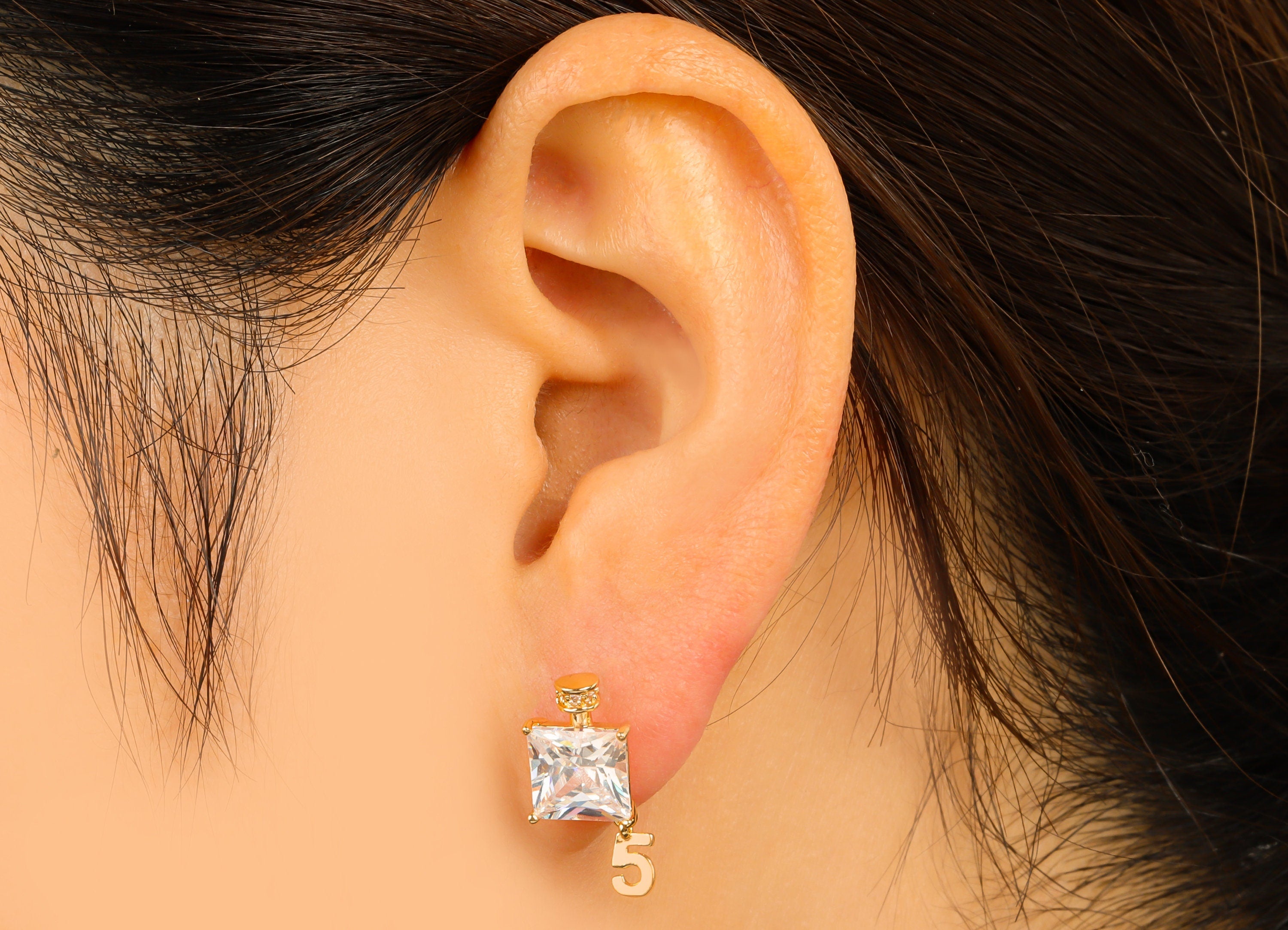 Brass 5 Earring Stud - Brass Cubic Zirconia Earring Post - Princess Post - Perfume Bottle Stud -18K Real Gold Plated - 10x9x3mm- RGP6415 - DOMEDBAZAAR