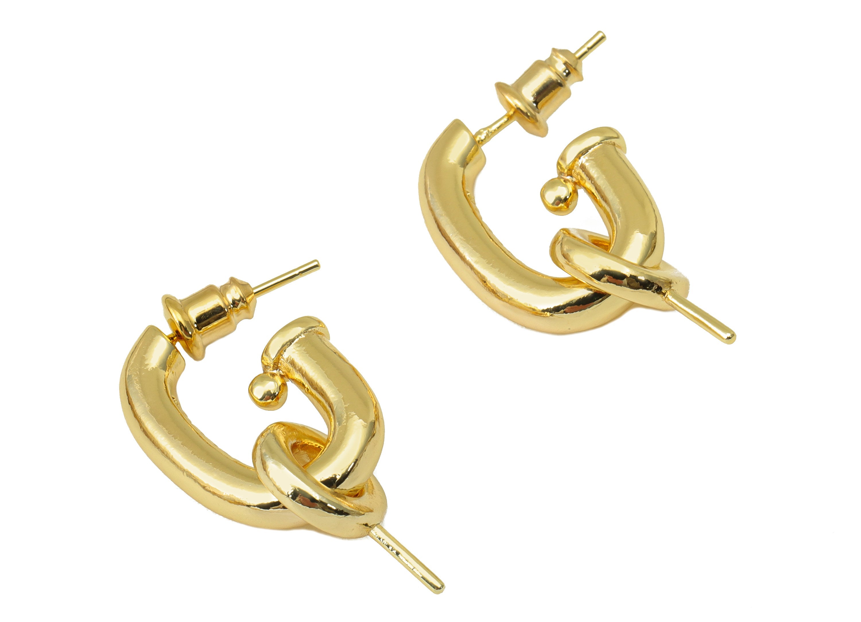 Brass Notch Ellipse Stud - Gold Waterpipe Earring for Pearl - Circle Post -Open Hoop Stud for Bead -18K Real Gold Plated -24x16x4mm- RGP6413 - DOMEDBAZAAR