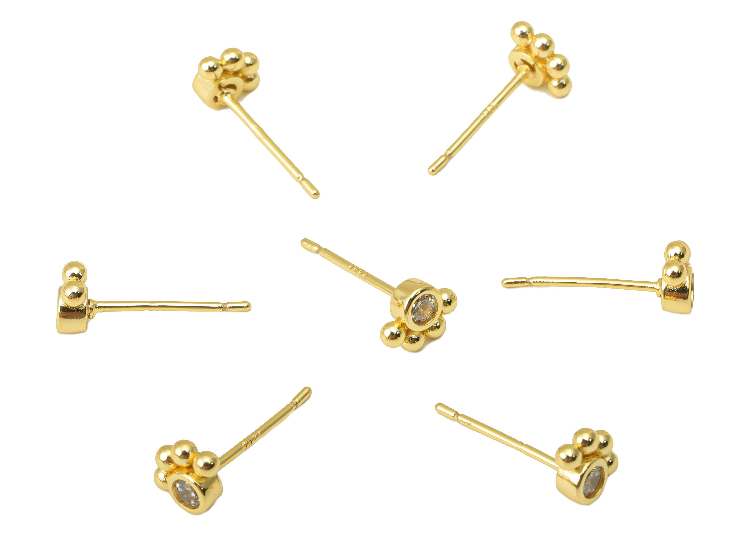 Brass Dog Paw Earring Stud - Brass Paw Earring Post -Cubic Zirconia Earring Post - Earring Stud -18K Real Gold Plated - 12x3x2mm- RGP6405 - DOMEDBAZAAR