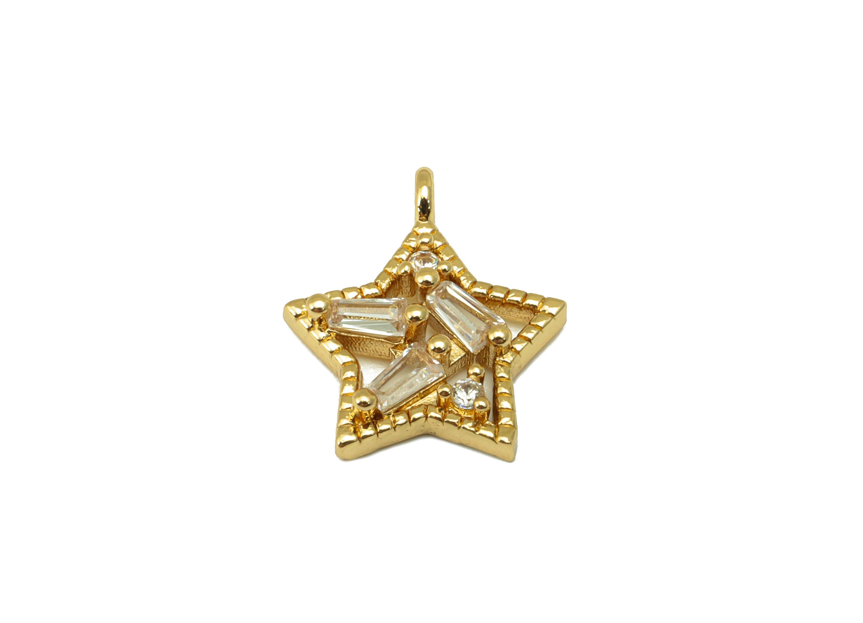 Brass Star Earring Charms -Hollow Star Cubic Zirconia - CZ Star For Necklace - 18K Real Gold Plated - 14.7 x 12.76 x 2.89mm - RGP6673 - DOMEDBAZAAR
