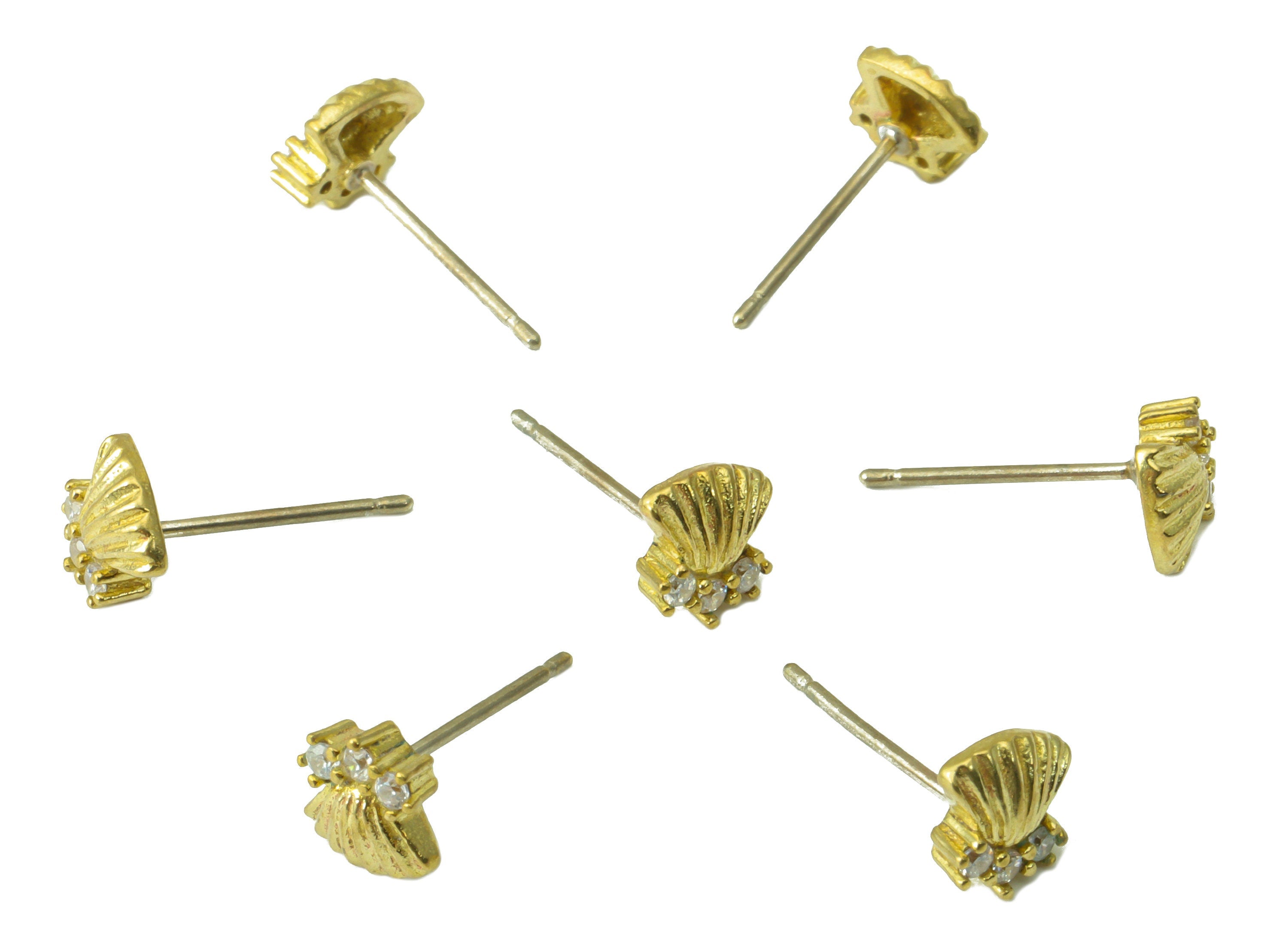 Mussel Shell Brass Earring - Raw Brass Seashell Stud Earring - Cubic Zircon Earring Stud - Jewelry Supplies - 6.79x6.22x2.96mm-PP8426 - DOMEDBAZAAR