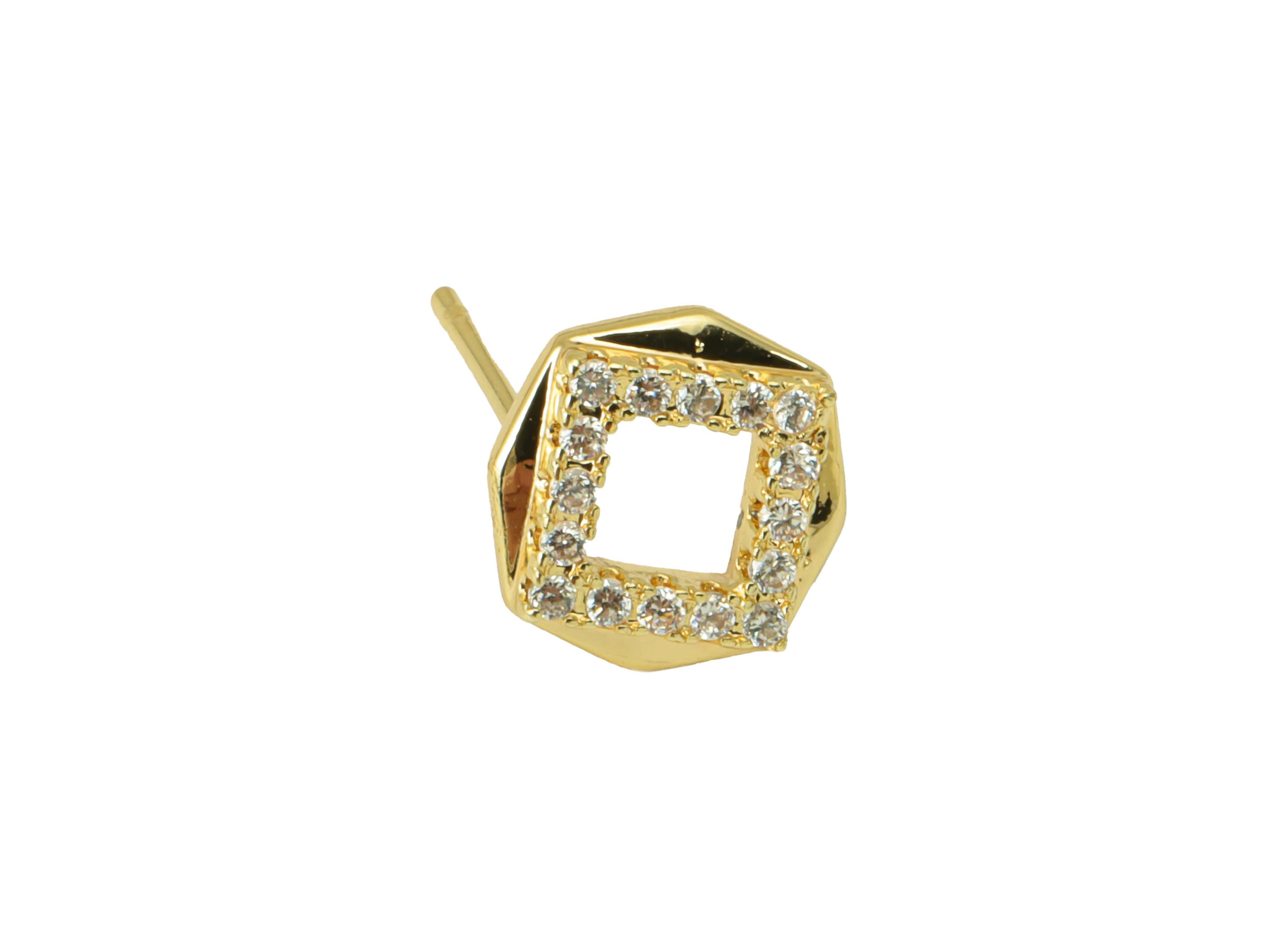 Brass Square Earring Stud - Brass Octagon Earring Post -Cubic Zirconia Earring Post -18K Real Gold Plated - 8.91x8.91x 2.67mm- RGP6422 - DOMEDBAZAAR