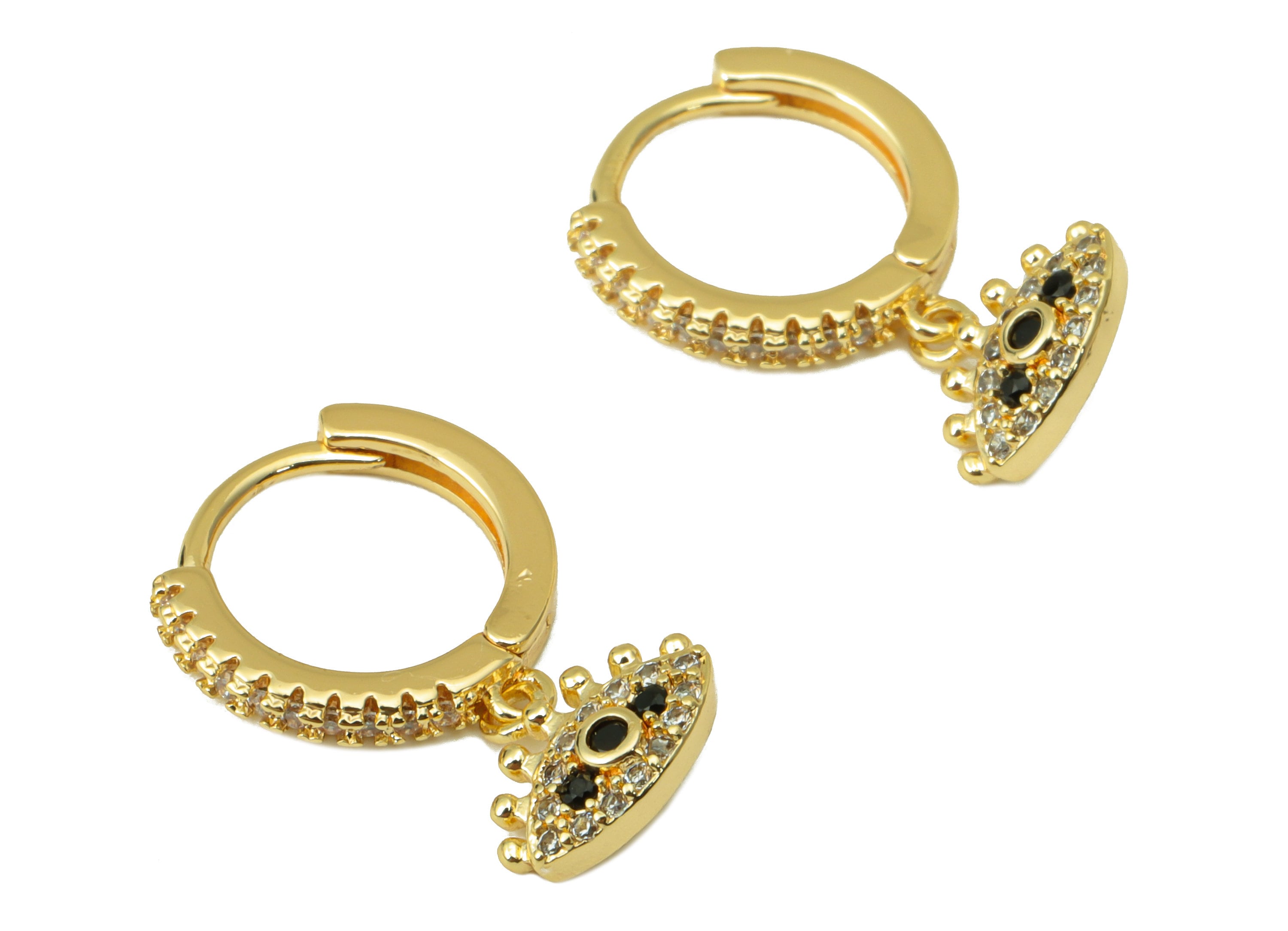 Brass Eye Clasp - Brass CZ Huggie Hoop Clasp - Cubic Zirconia Eyelash Hoop Clasp - 18K Real Gold Plated - 20.32x12.91x1.9mm- RGP6458 - DOMEDBAZAAR