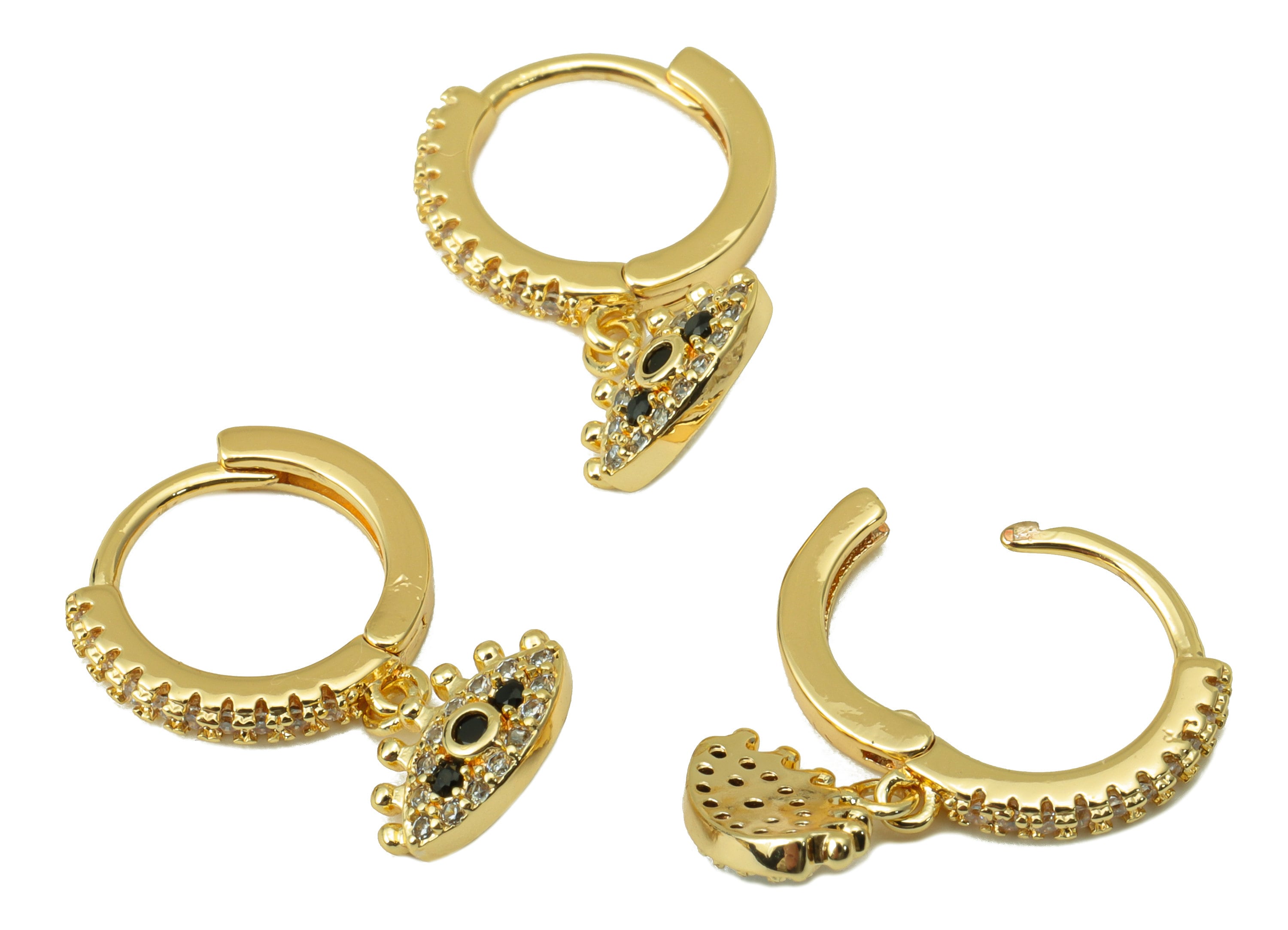 Brass Eye Clasp - Brass CZ Huggie Hoop Clasp - Cubic Zirconia Eyelash Hoop Clasp - 18K Real Gold Plated - 20.32x12.91x1.9mm- RGP6458 - DOMEDBAZAAR