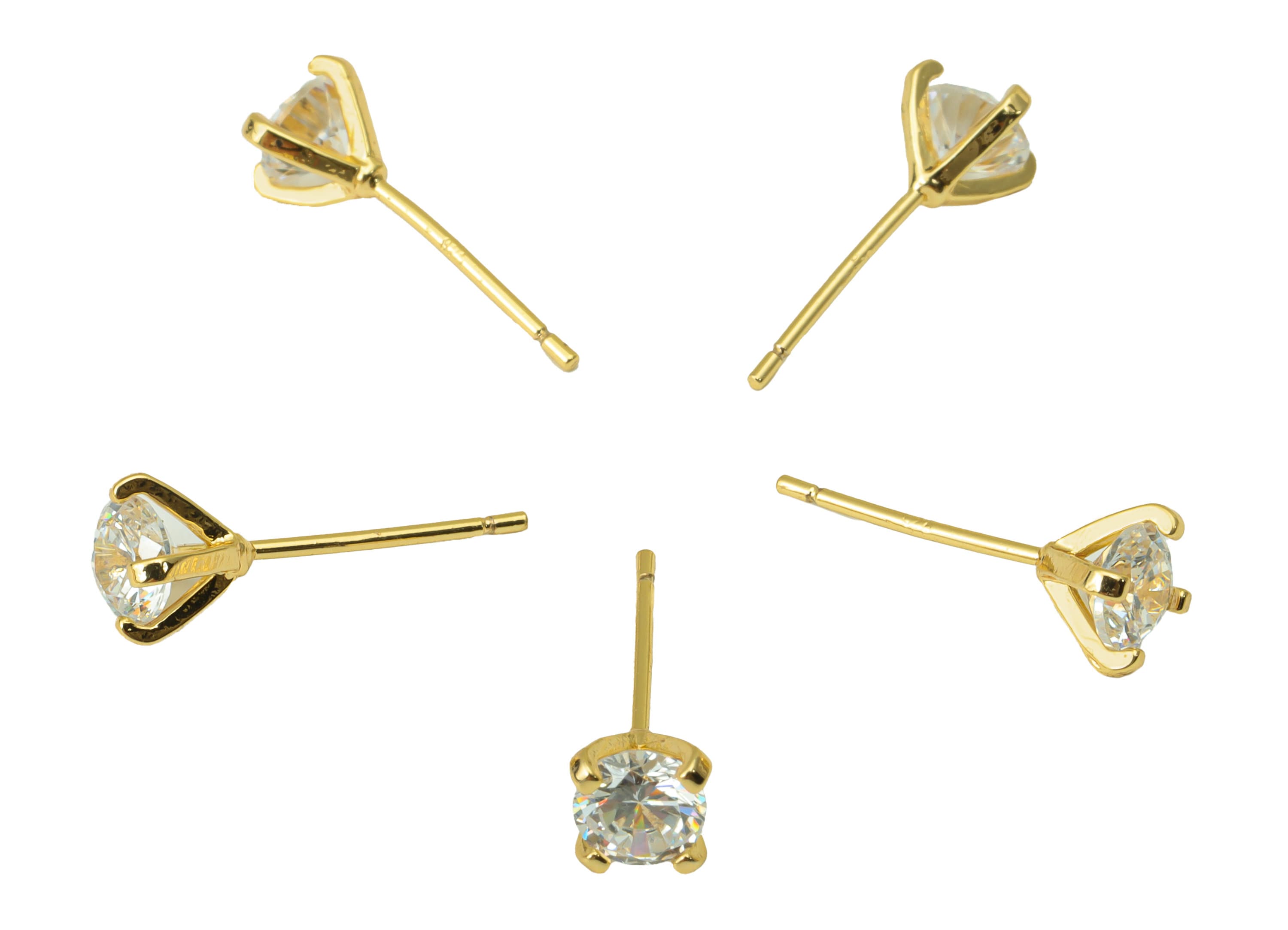 Brass Round Earring Stud - Brass CZ Earring Post - Minimalist Earring - Cubic Zirconia Stud -18K Real Gold Plated - 5.2x5.2x3.64mm- RGP6446 - DOMEDBAZAAR