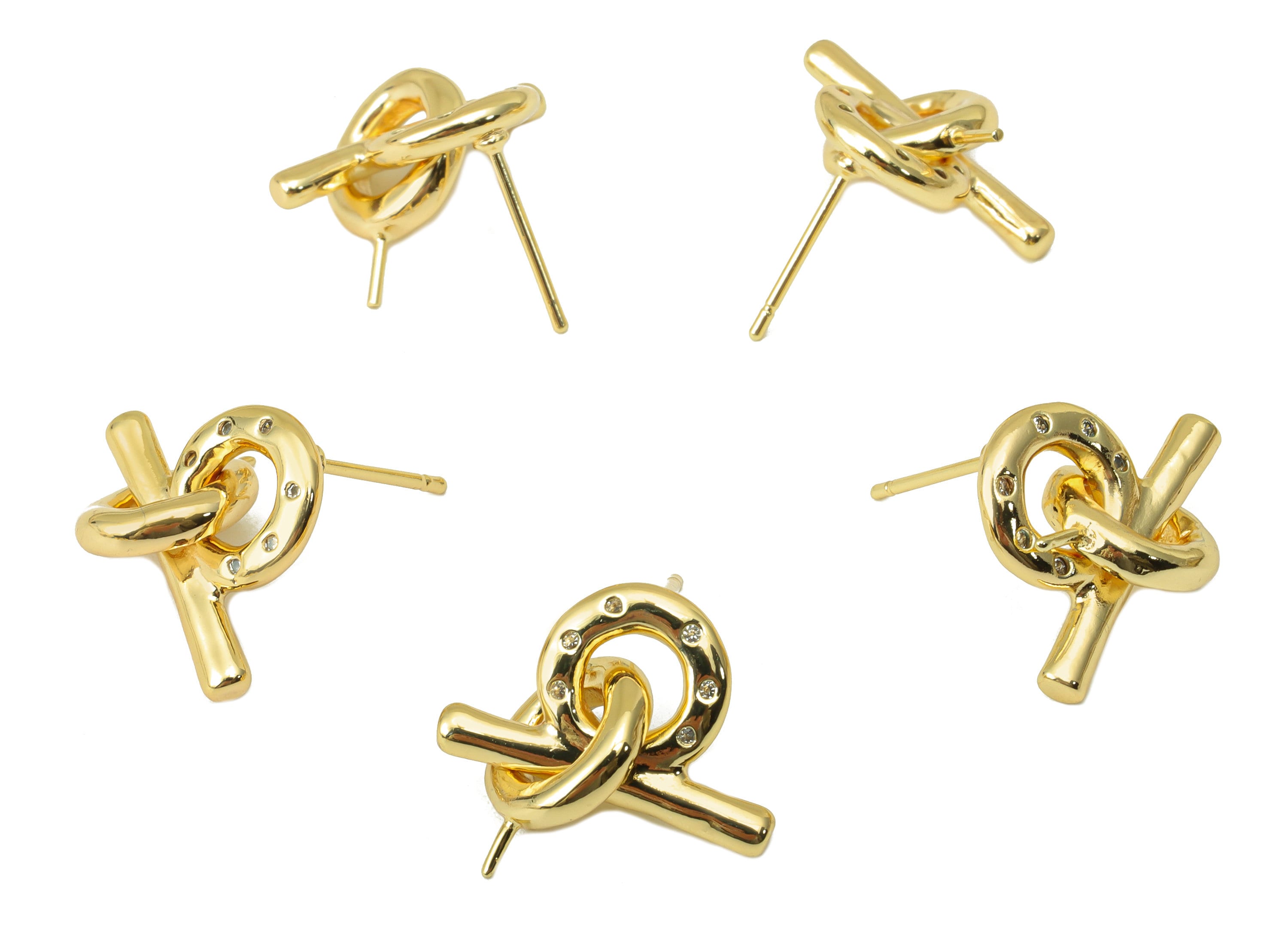 Brass Round Earring Stud - Brass Double Circle Earring Post - Earring Post -Cubic Zirconia Stud -18K Real Gold Plated - 15x17.5x2mm- RGP6465 - DOMEDBAZAAR