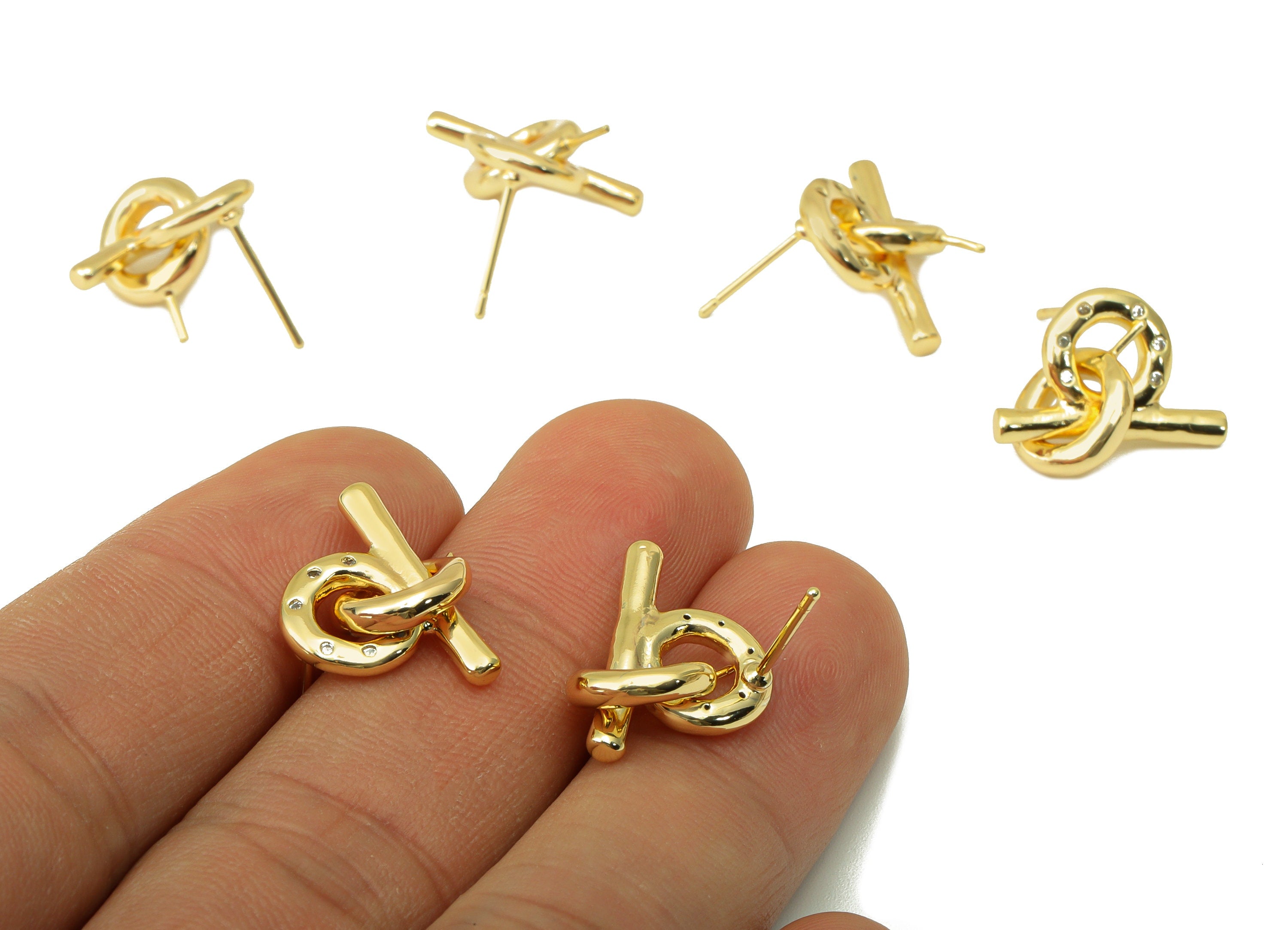 Brass Round Earring Stud - Brass Double Circle Earring Post - Earring Post -Cubic Zirconia Stud -18K Real Gold Plated - 15x17.5x2mm- RGP6465 - DOMEDBAZAAR