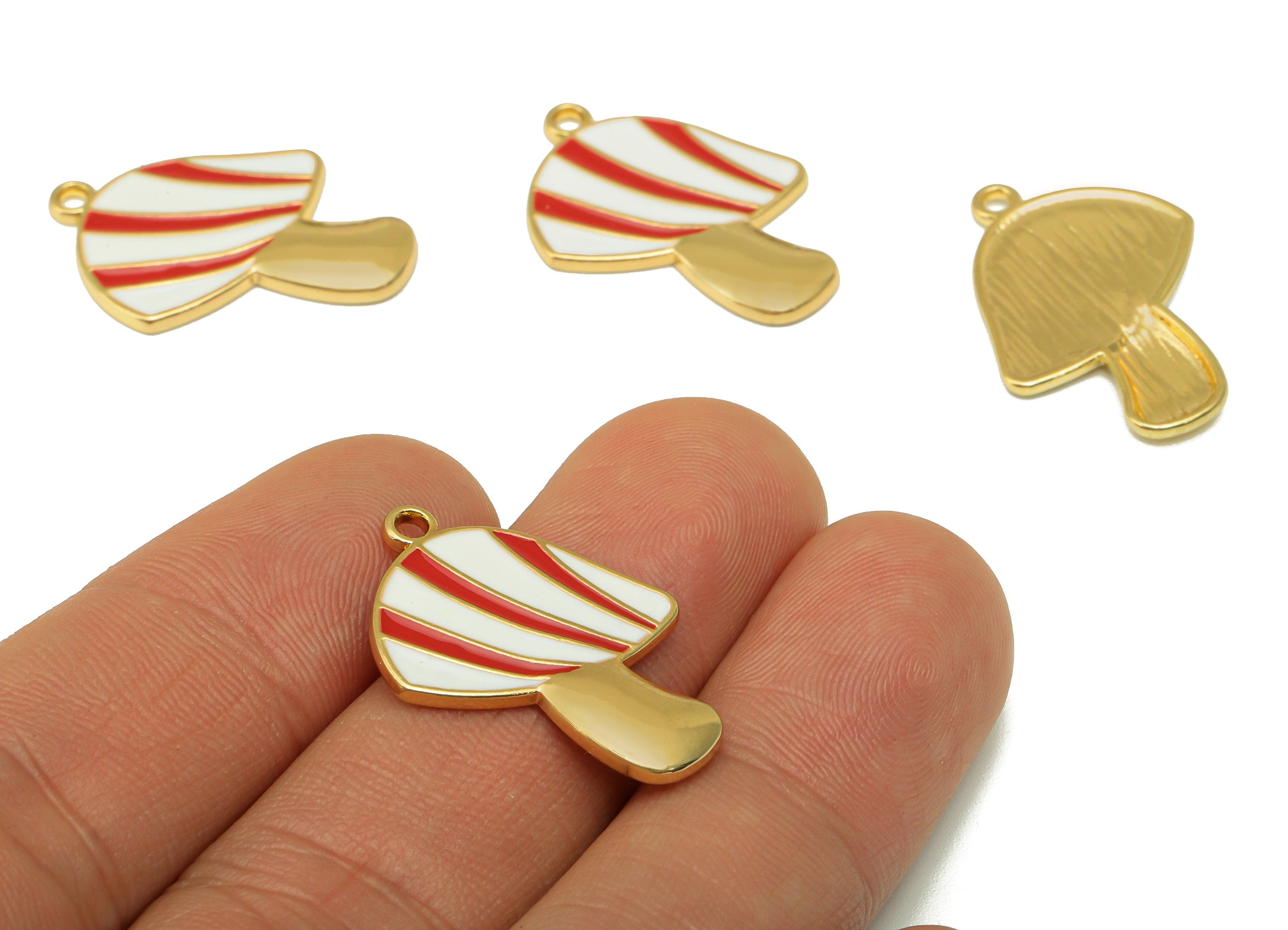 Alloy Mushroom Charms - Zinc Alloy Mushroom Earring - Bracelet Pendant - Enamel Pendant - Gold Tone Plated - 26.14x19.38 x 1.71mm- ZZ2031 - DOMEDBAZAAR