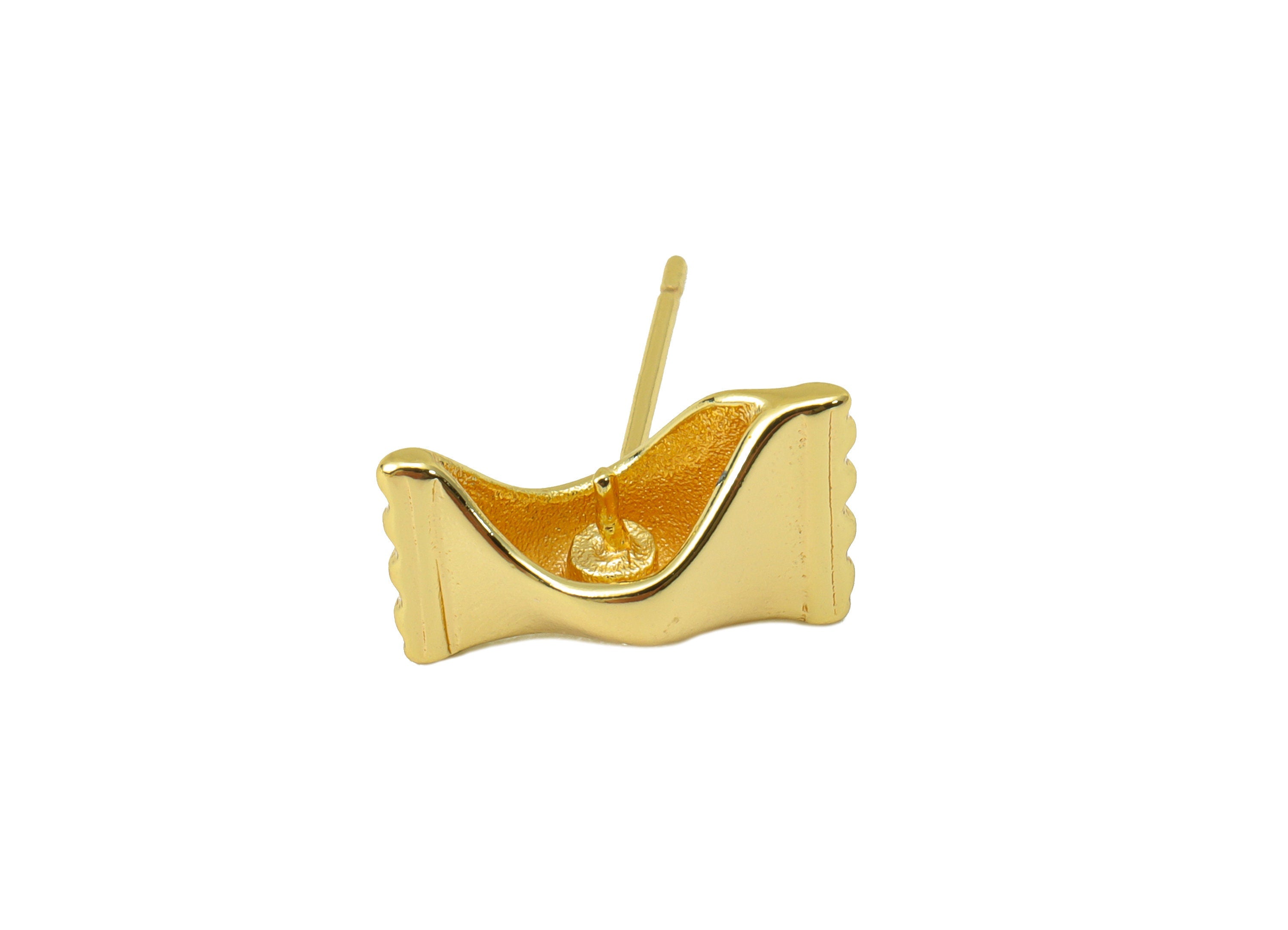 Brass Candy Earring Stud - Brass Sweet Wrapper Earring Post - Candy Earring Post for pearl - for Beads-18K Real Gold Plated-14x9x1mm-RGP6474 - DOMEDBAZAAR