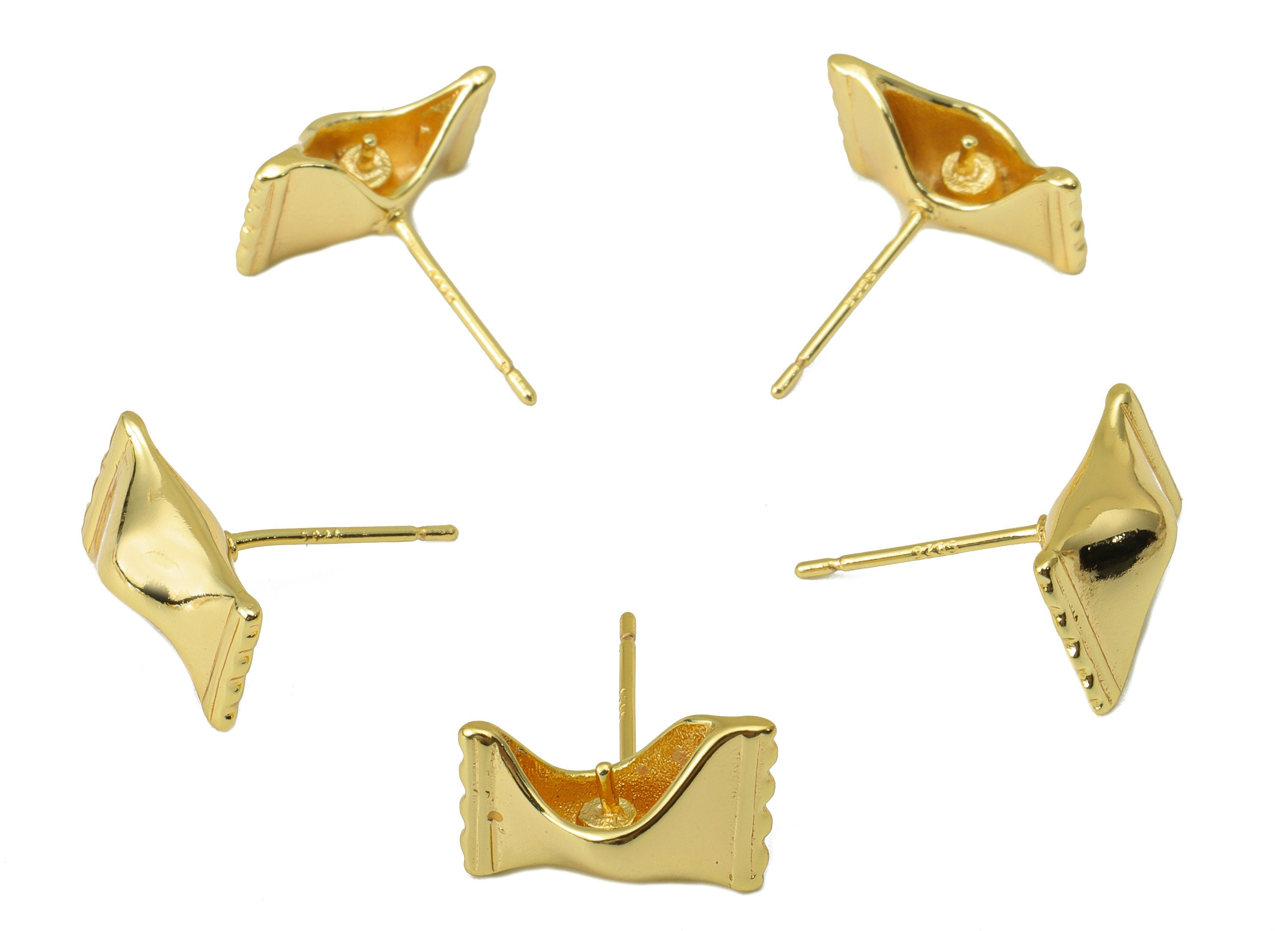 Brass Candy Earring Stud - Brass Sweet Wrapper Earring Post - Candy Earring Post for pearl - for Beads-18K Real Gold Plated-14x9x1mm-RGP6474 - DOMEDBAZAAR