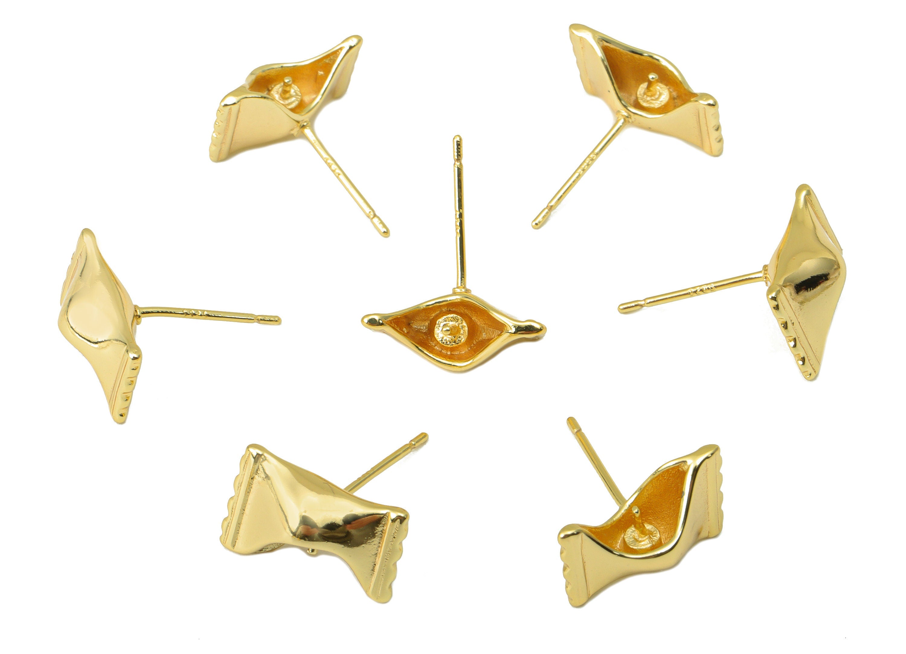 Brass Candy Earring Stud - Brass Sweet Wrapper Earring Post - Candy Earring Post for pearl - for Beads-18K Real Gold Plated-14x9x1mm-RGP6474 - DOMEDBAZAAR