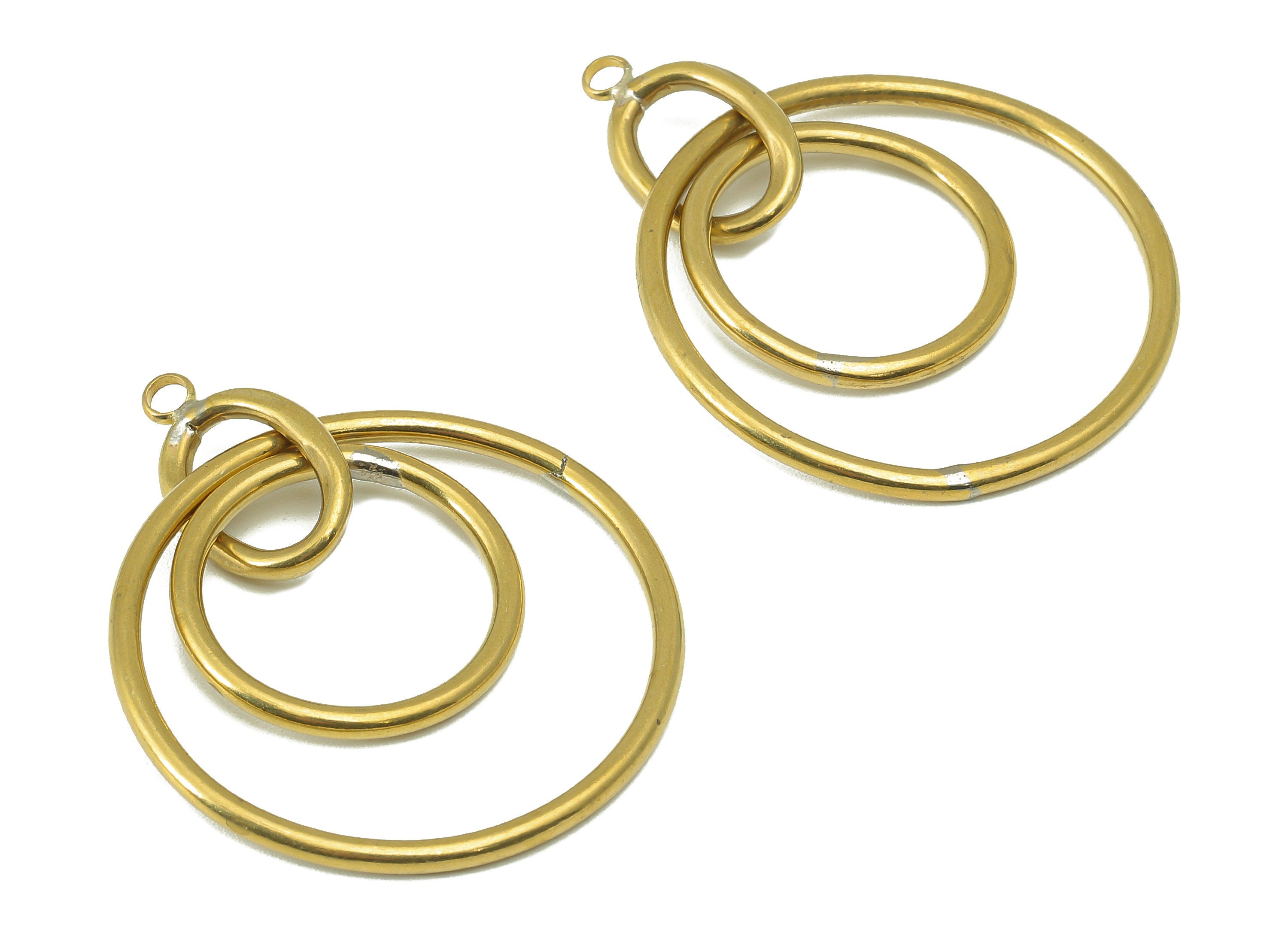 Brass Round Earring Charms - Raw Brass Ellipse Pendant - Double Circle Links Charms - For Necklace - 48.47x 34.94 x 1.97mm - PP8286 - DOMEDBAZAAR