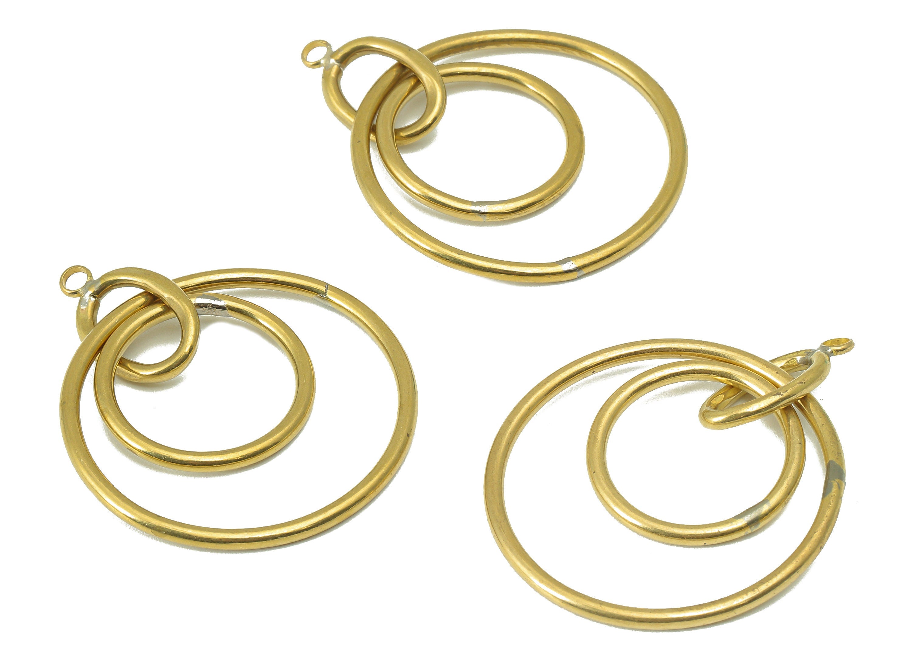 Brass Round Earring Charms - Raw Brass Ellipse Pendant - Double Circle Links Charms - For Necklace - 48.47x 34.94 x 1.97mm - PP8286 - DOMEDBAZAAR