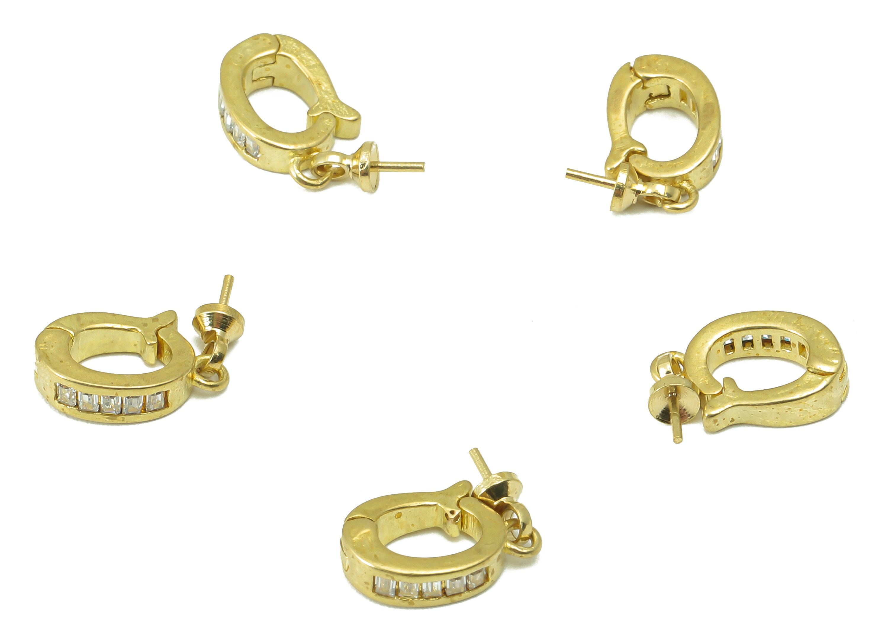 Brass Hoop Clasp - Raw Brass Cubic Zirconia Clasp - Brass CZ Clasp For Pearl - For Necklace - 15.43 x 6.25 x 1.26mm - PP8261 - DOMEDBAZAAR