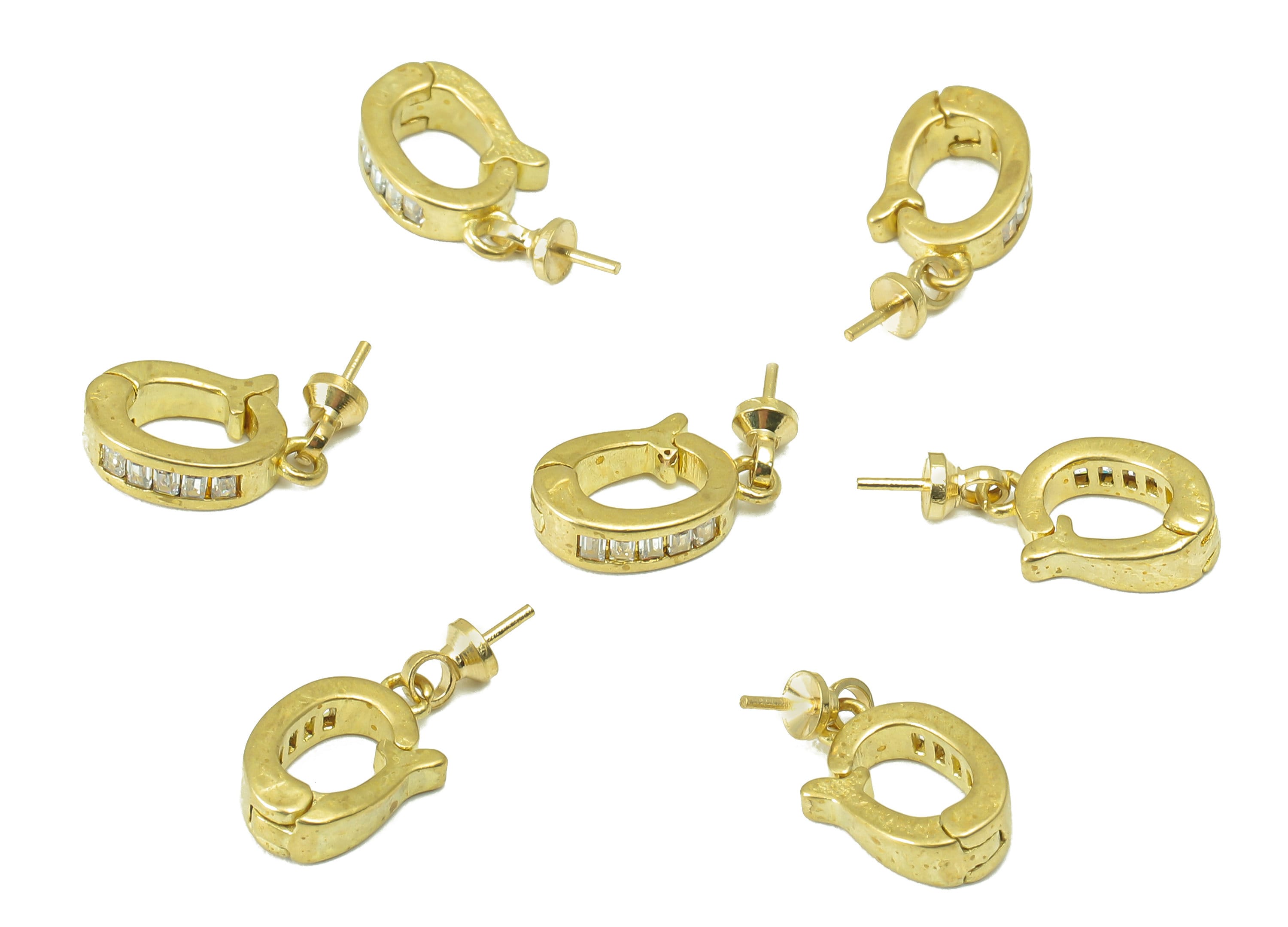 Brass Hoop Clasp - Raw Brass Cubic Zirconia Clasp - Brass CZ Clasp For Pearl - For Necklace - 15.43 x 6.25 x 1.26mm - PP8261 - DOMEDBAZAAR