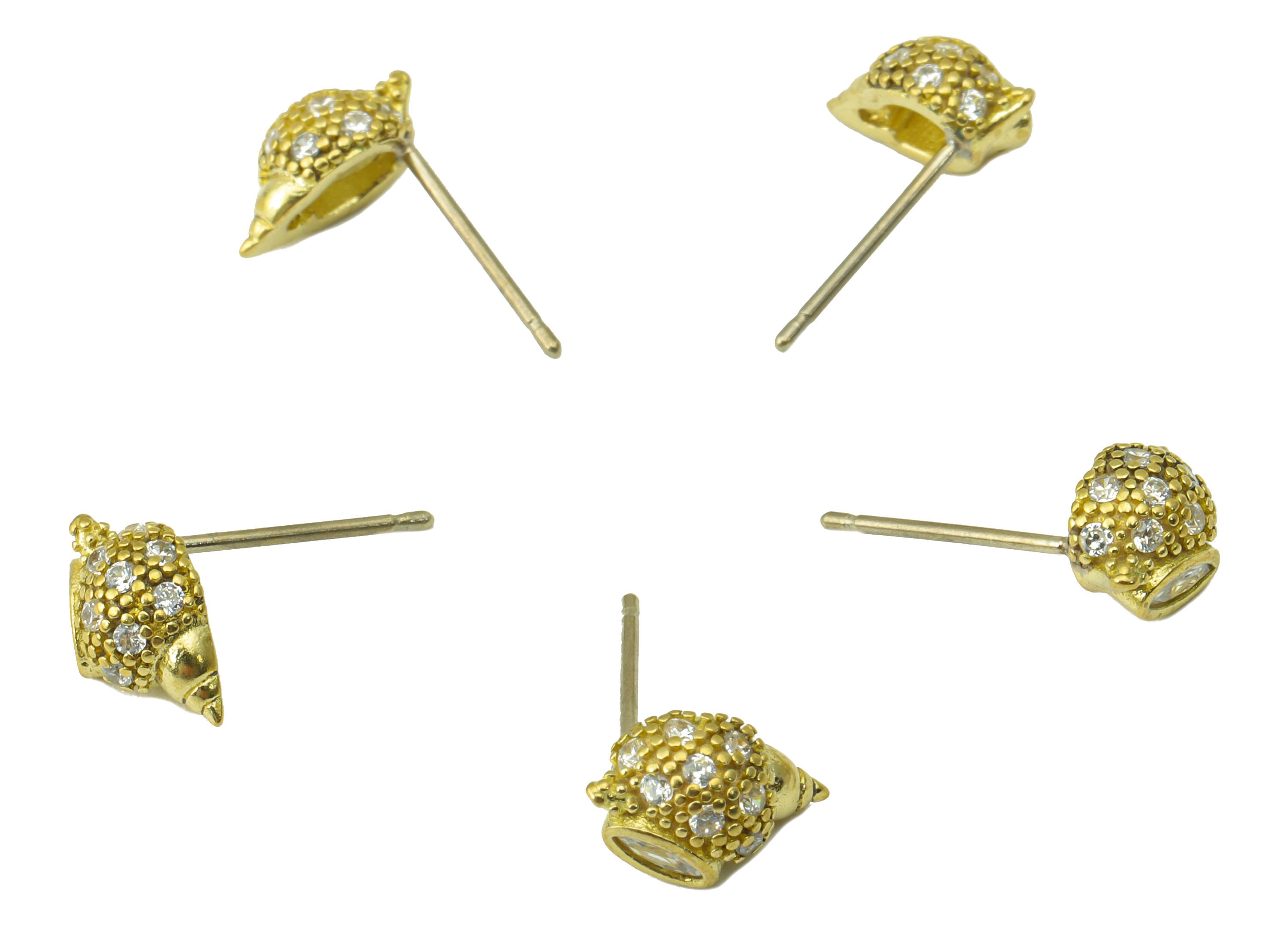 Brass Conch Earring Stud - Raw Brass Whelk Seashell Earring - Cubic Zircon Earring - Brass Earring Stud -Jewelry Supplies - 10x7x3mm-PP8427 - DOMEDBAZAAR