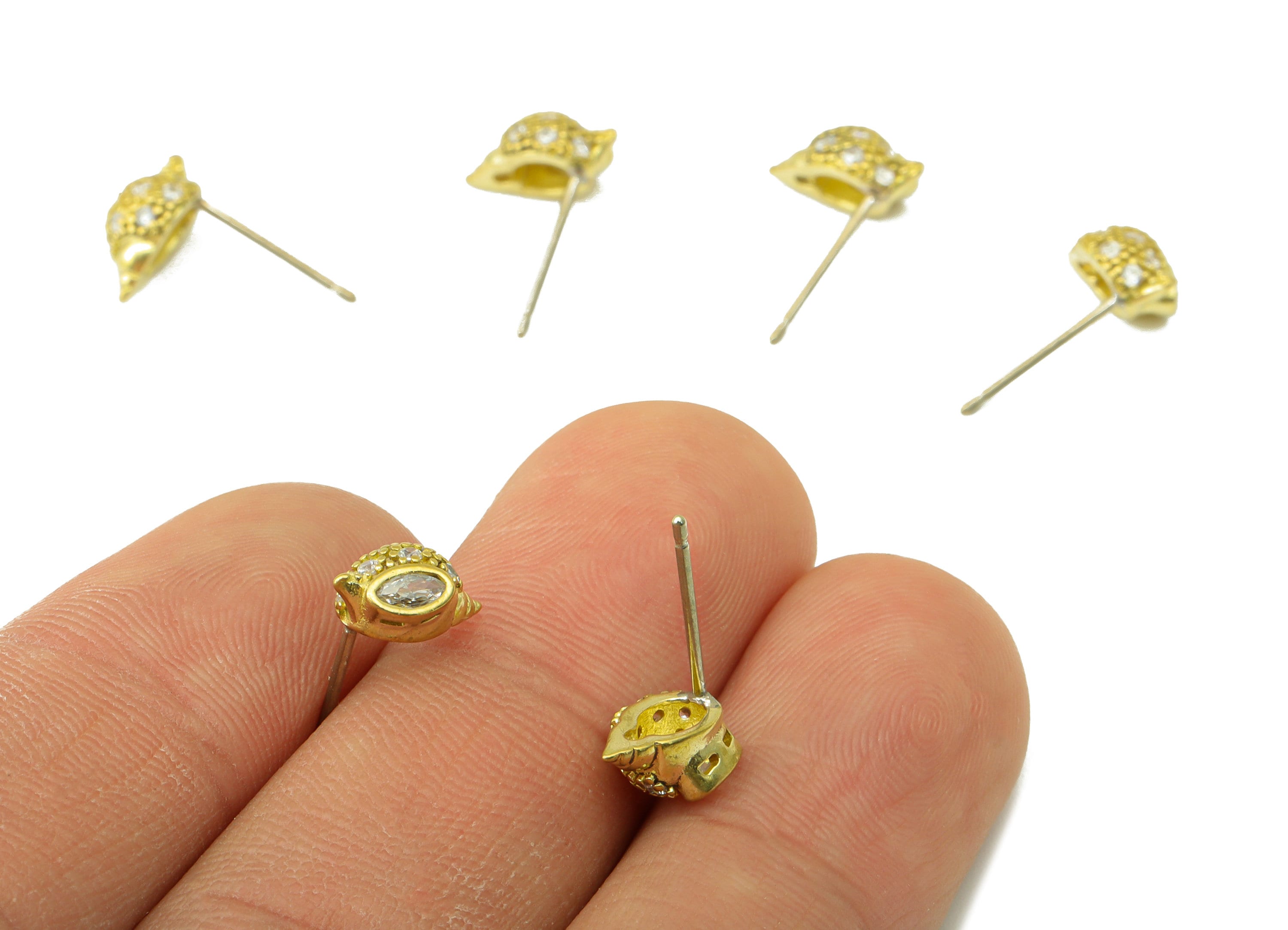 Brass Conch Earring Stud - Raw Brass Whelk Seashell Earring - Cubic Zircon Earring - Brass Earring Stud -Jewelry Supplies - 10x7x3mm-PP8427 - DOMEDBAZAAR