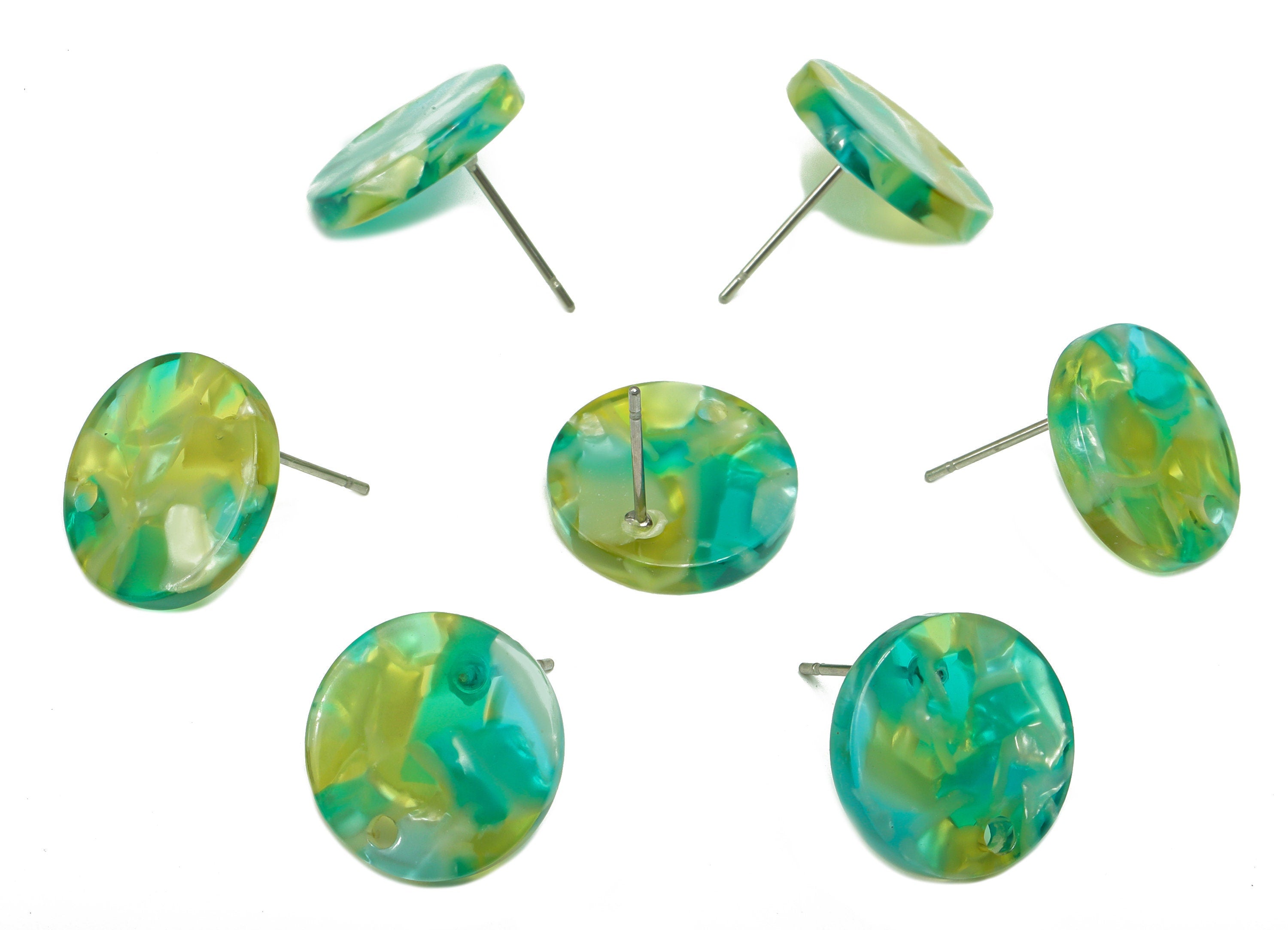 Acetate Rainbow Earring Stud - Acetate Round Earring Post - Circle Earring Stud Findings - Color Code: A92 - 14.6x14.6x2.28mm - AC1385-A92 - DOMEDBAZAAR