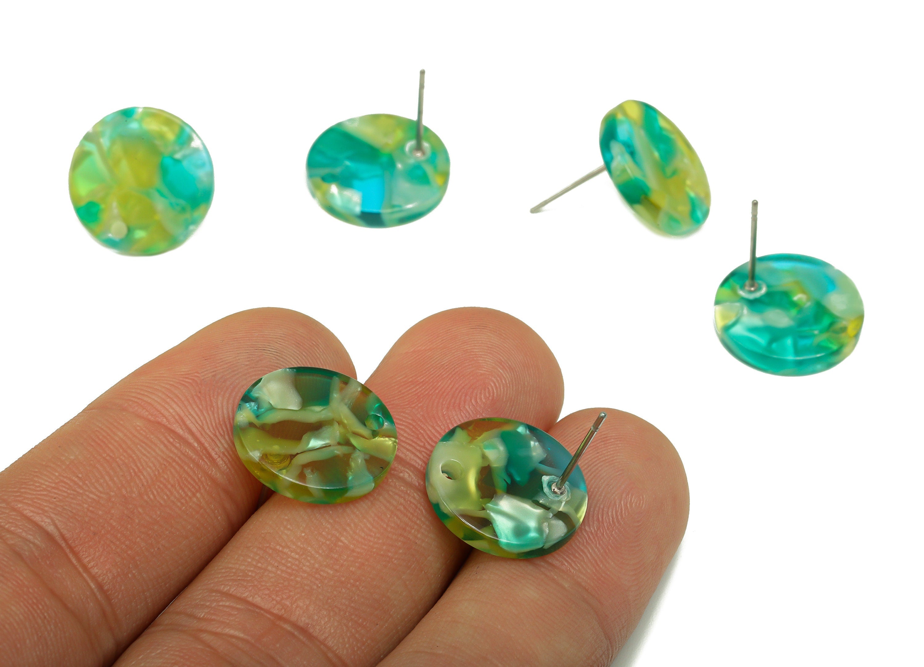 Acetate Rainbow Earring Stud - Acetate Round Earring Post - Circle Earring Stud Findings - Color Code: A92 - 14.6x14.6x2.28mm - AC1385-A92 - DOMEDBAZAAR