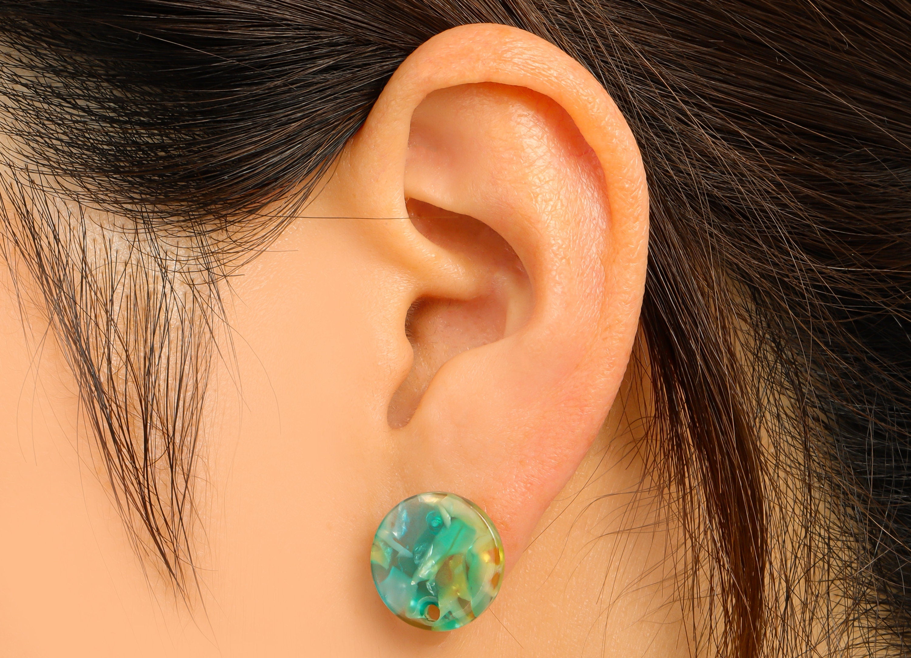 Acetate Rainbow Earring Stud - Acetate Round Earring Post - Circle Earring Stud Findings - Color Code: A92 - 14.6x14.6x2.28mm - AC1385-A92 - DOMEDBAZAAR