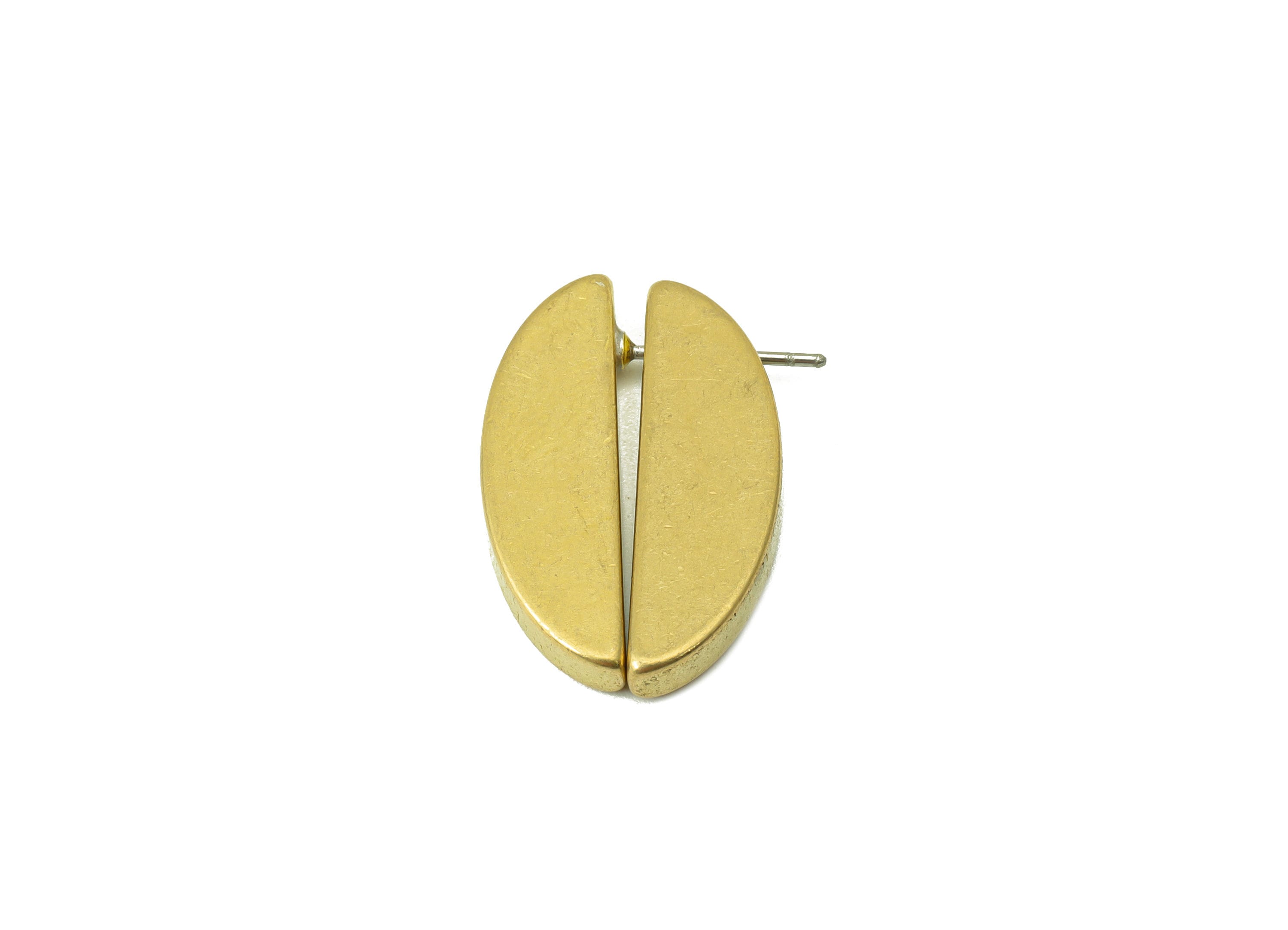 Brass Coffee Bean Earring - Raw Brass Oval Stud - A Spliced Ellipse Earring -Half Round Stud - Jewelry Supplies - 25.23x17.76x3.12mm-PP8430 - DOMEDBAZAAR