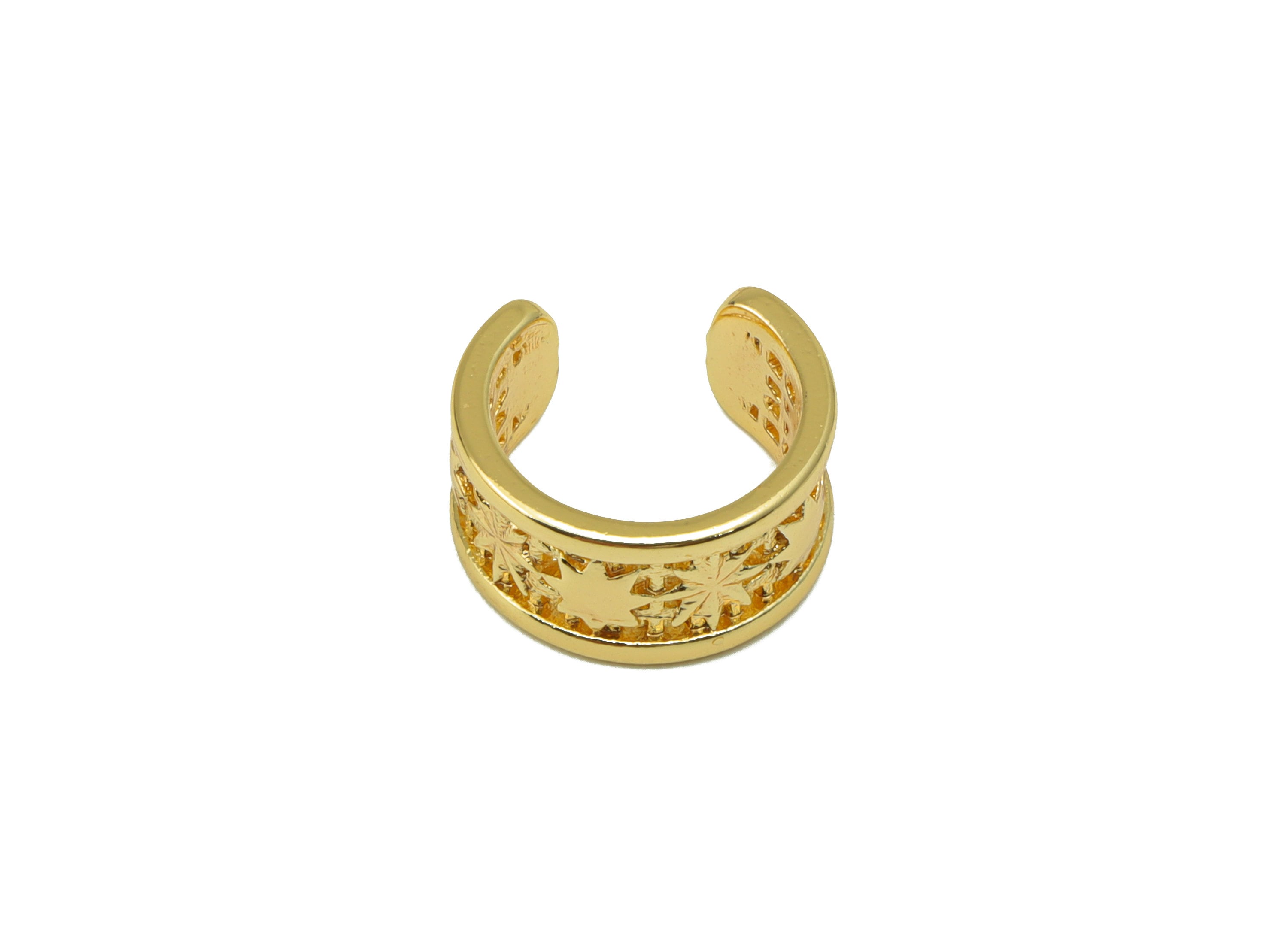 Brass Cuff Earring Charms - Brass Cuff Earring - Hollow Star Ear Cuff Textured - Pattern Hoop-  18k Real Gold Plated -11.3x6x1.15mm- RGP5556 - DOMEDBAZAAR