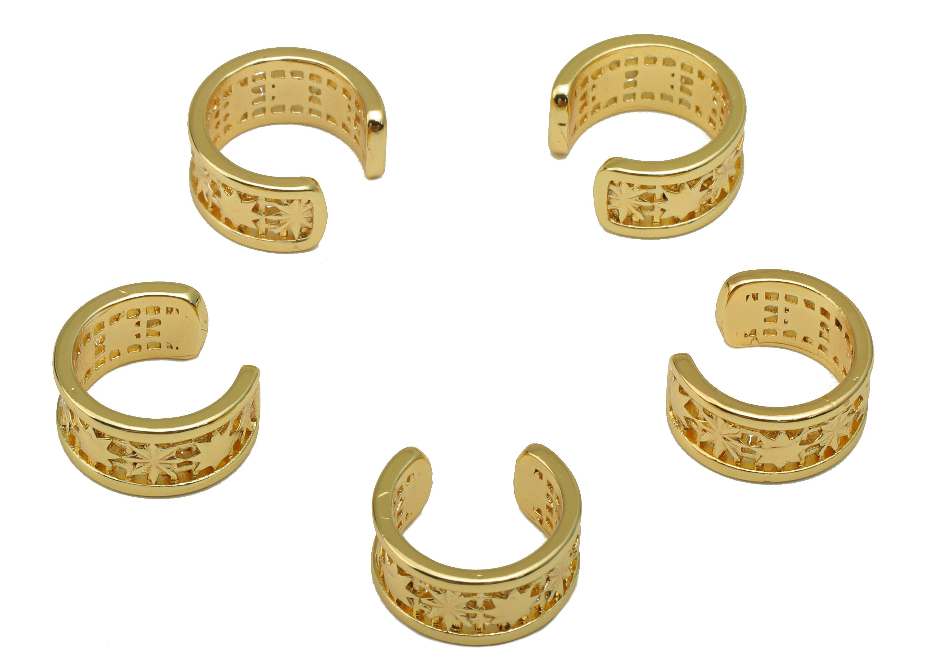 Brass Cuff Earring Charms - Brass Cuff Earring - Hollow Star Ear Cuff Textured - Pattern Hoop-  18k Real Gold Plated -11.3x6x1.15mm- RGP5556 - DOMEDBAZAAR