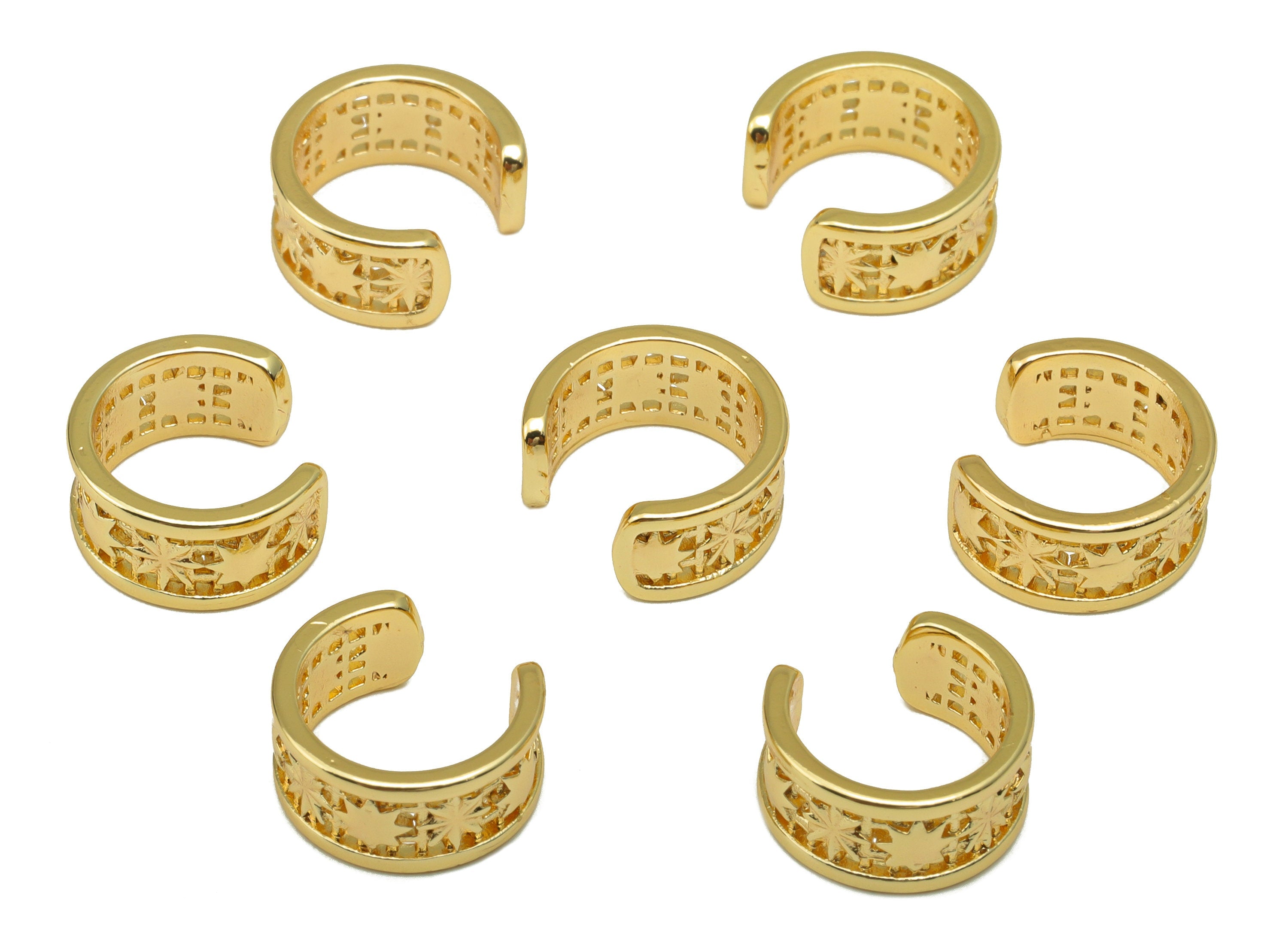 Brass Cuff Earring Charms - Brass Cuff Earring - Hollow Star Ear Cuff Textured - Pattern Hoop-  18k Real Gold Plated -11.3x6x1.15mm- RGP5556 - DOMEDBAZAAR