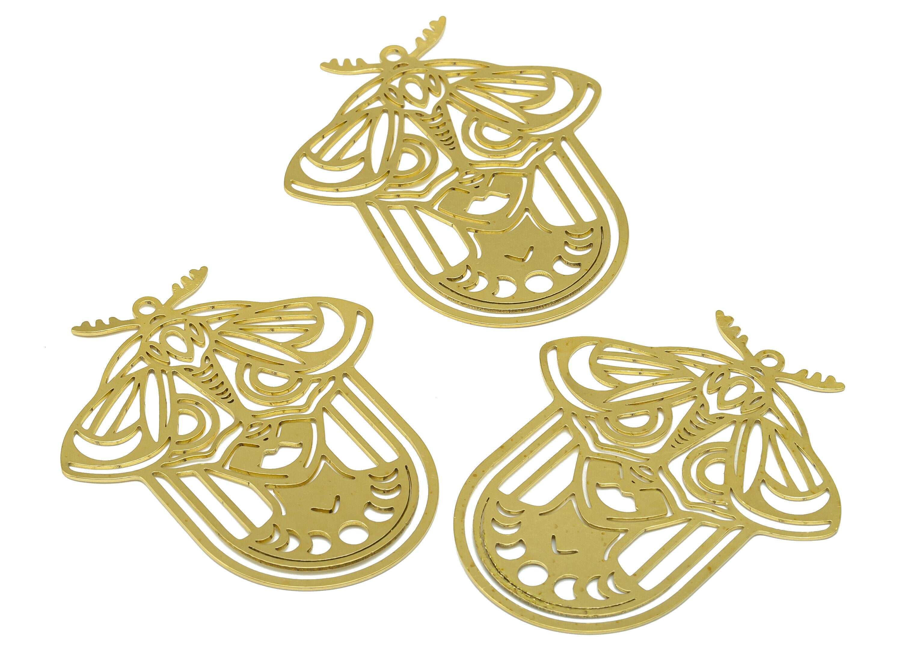 Brass Moth Charm - Brass Insect Laser Cut Pendant - Brass Animal Earring Charm -Phases of The Moon - For Pendant -60x 49.48 x0.67mm - PP8519 - DOMEDBAZAAR