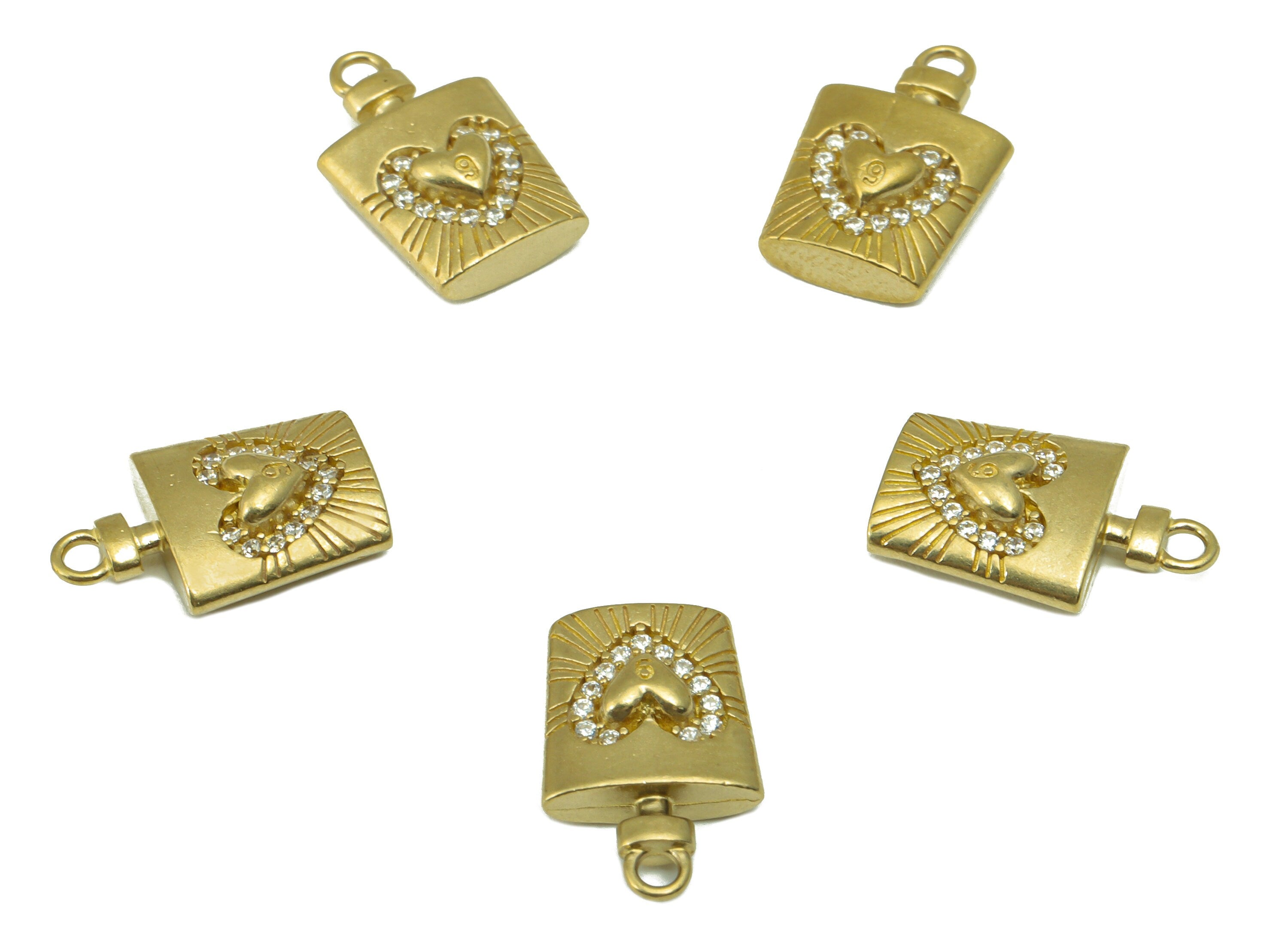 Brass Flagon Charm - Raw Brass Perfume Bottle CZ Pendant - Brass Cubic Zirconia Earring Charm - For Necklace -15.35 x 9.81x 3.02mm - PP8528 - DOMEDBAZAAR