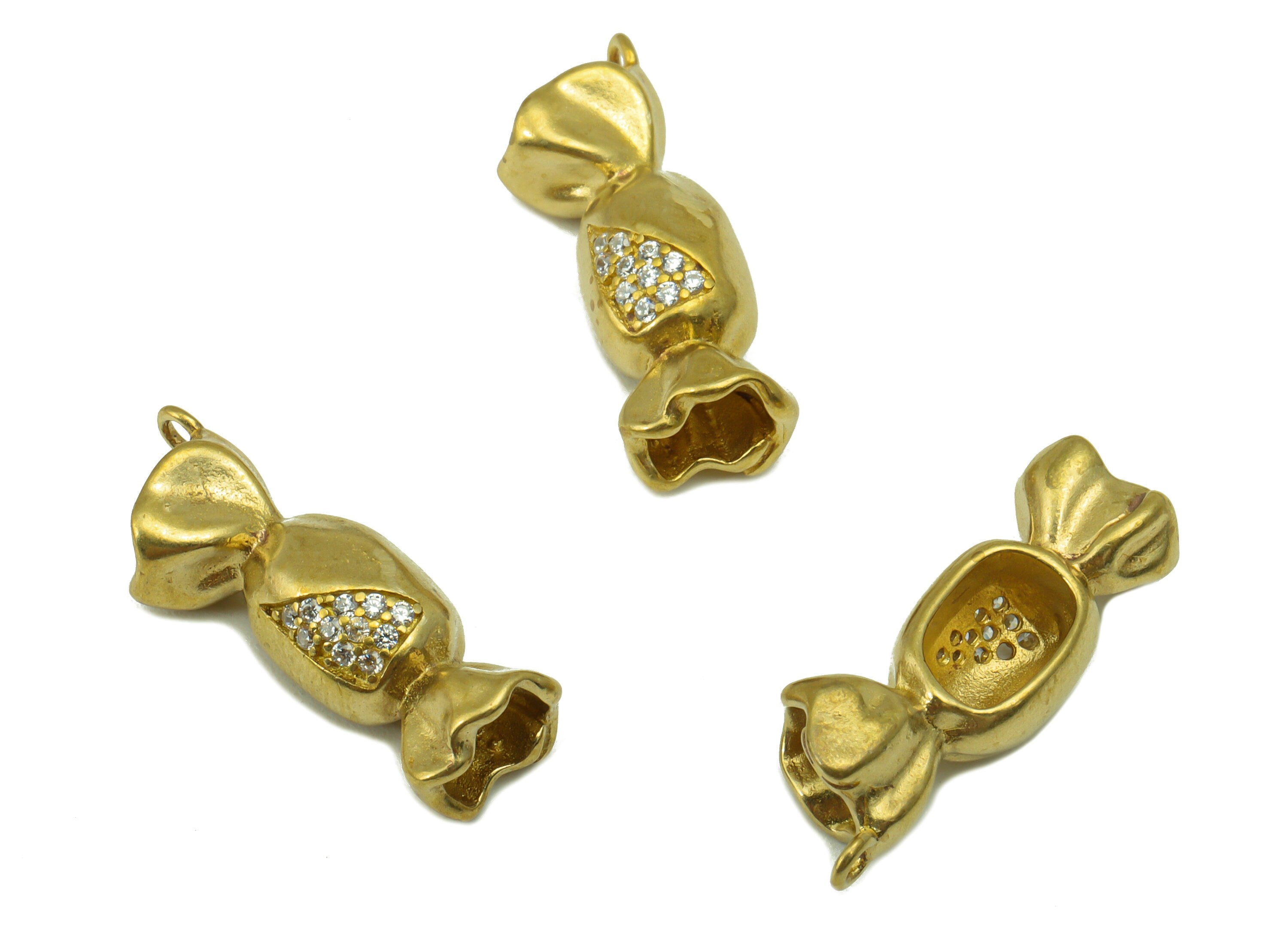 Brass Candy Charm - Raw Brass Candy CZ Pendant - Brass Cubic Zirconia Food Earring Charm - For Necklace -21.97 x 8.07 x 5.32mm - PP8529 - DOMEDBAZAAR