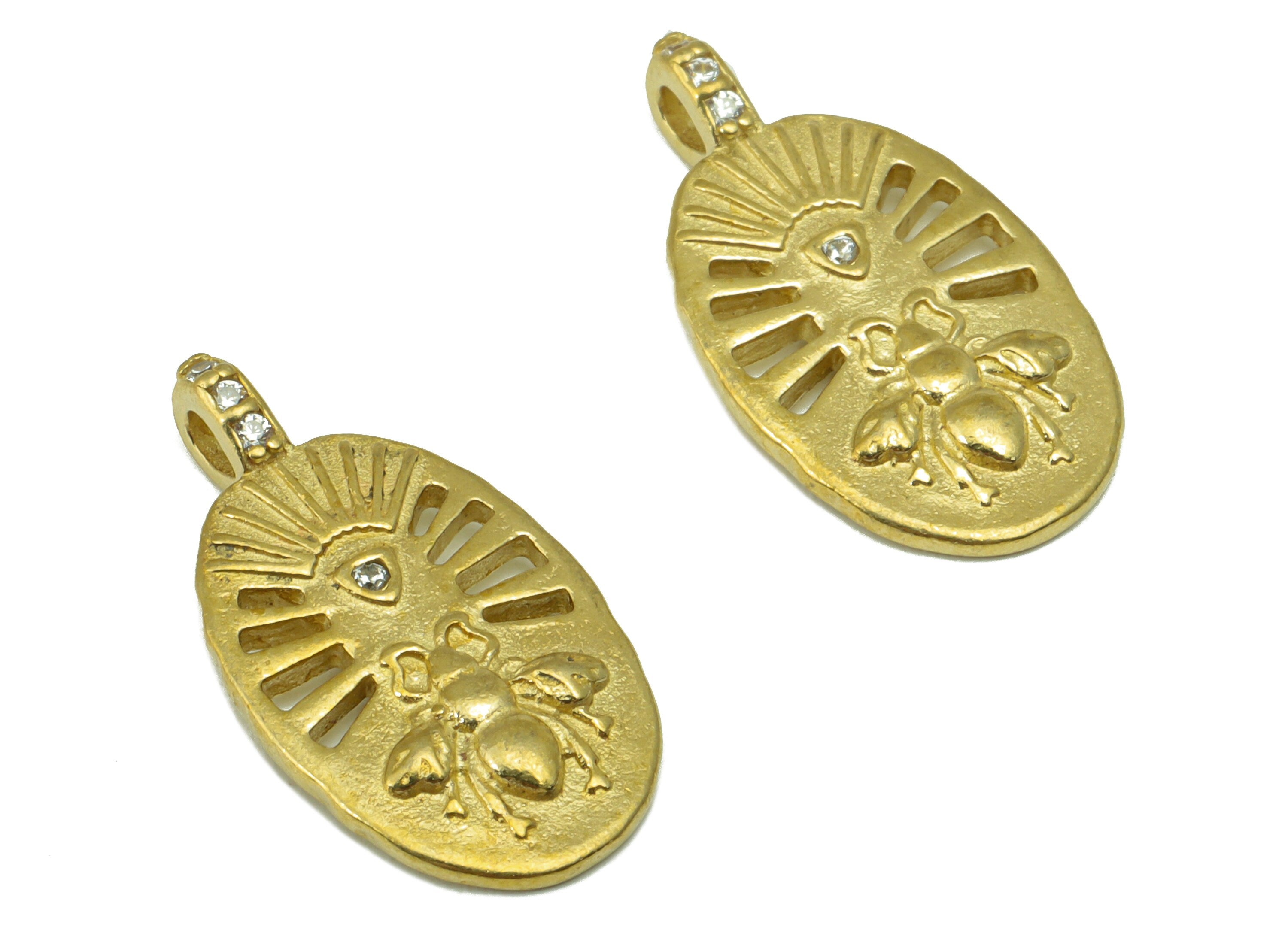Brass Fly Charm - Raw Brass Fly CZ Oval Pendant - Brass Cubic Zirconia Animal Earring Charm - For Necklace -21.78 x 11.63 x 1.7mm - PP8530 - DOMEDBAZAAR