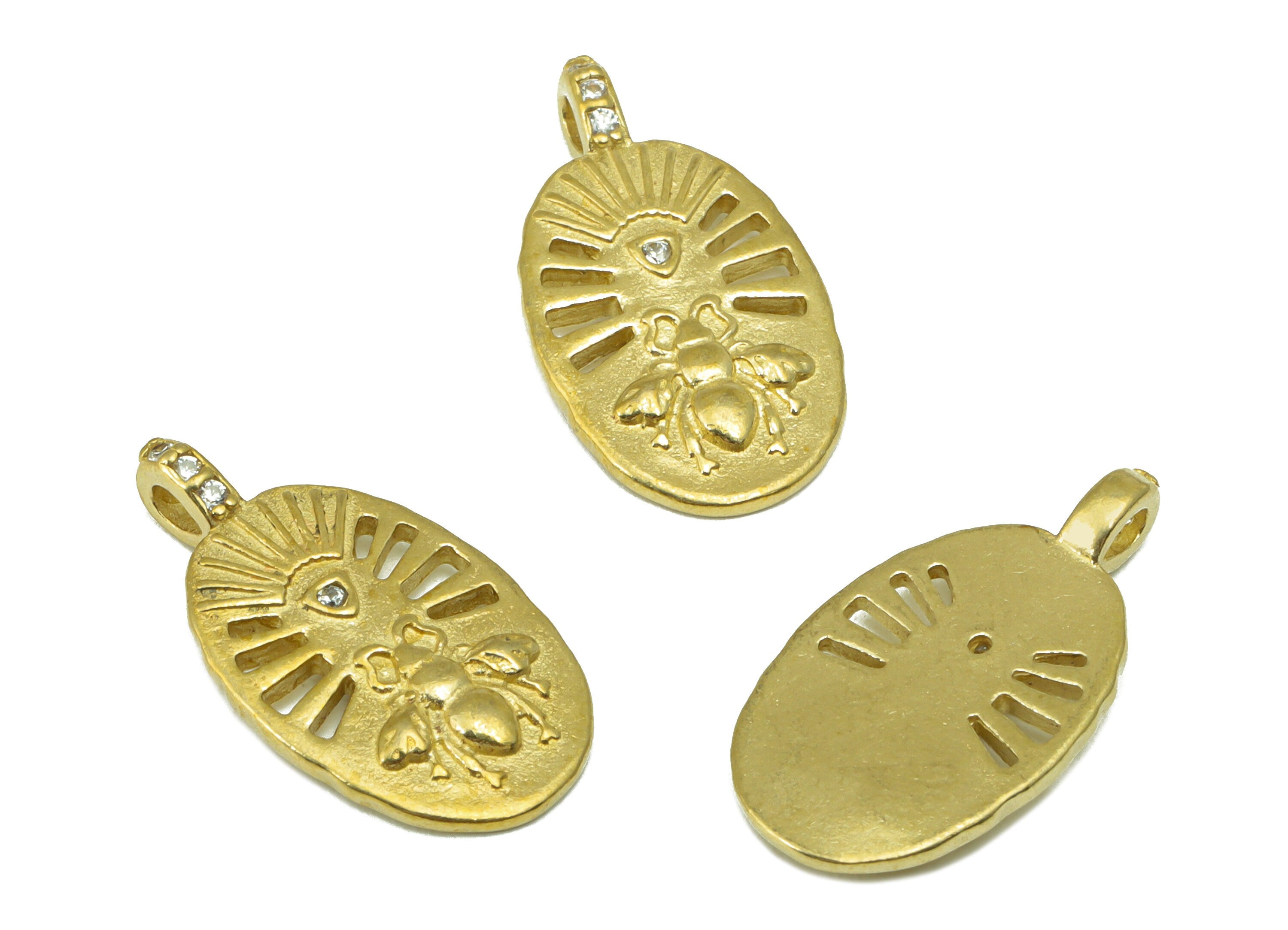 Brass Fly Charm - Raw Brass Fly CZ Oval Pendant - Brass Cubic Zirconia Animal Earring Charm - For Necklace -21.78 x 11.63 x 1.7mm - PP8530 - DOMEDBAZAAR
