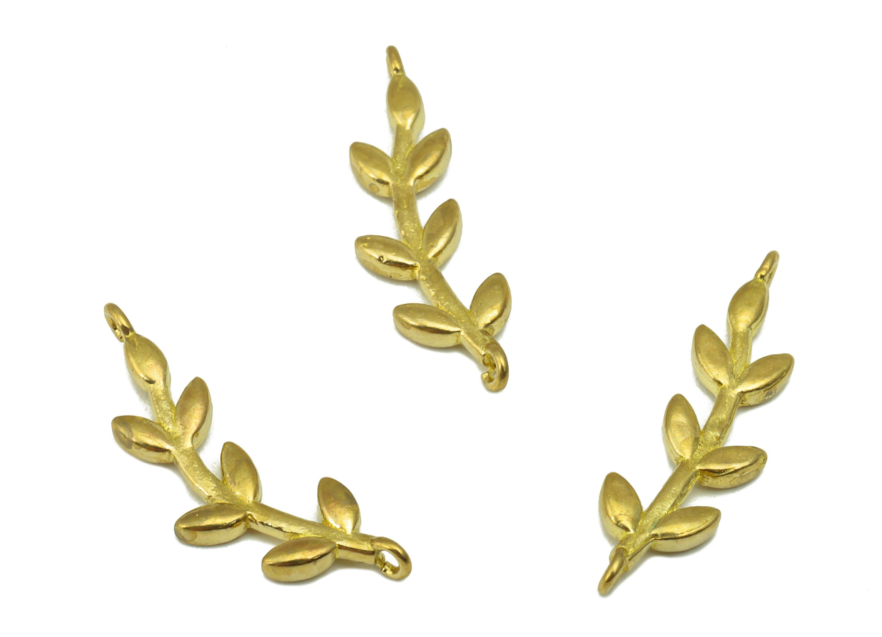 Brass Leaf Connector- Raw Brass Branch Pendant - Botanical Earring Charm - For Necklace - Bracelet Connector- 21.61 x 6.38 x 1.82mm - PP8538 - DOMEDBAZAAR