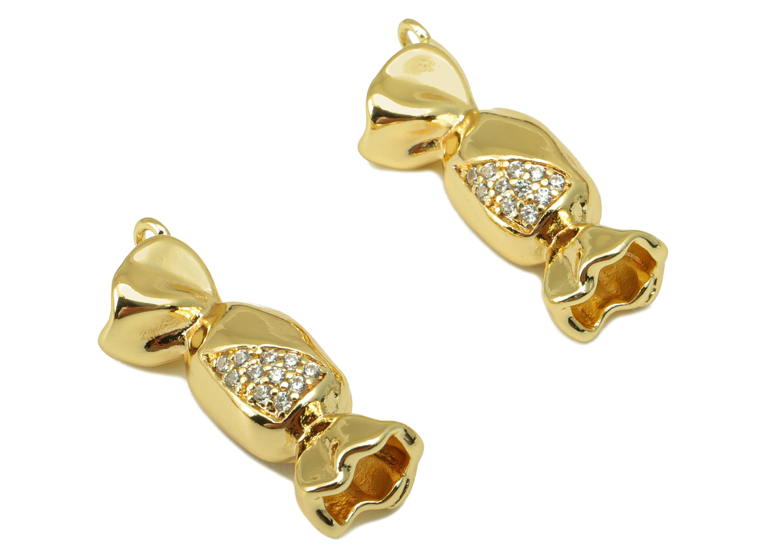Brass Candy Earring Charm - Candy Cubic Zircon Eye Charm - Gold Candy CZ Pendant - For Necklace - 18K Real Gold Plated - 22x8x5mm - RGP6557 - DOMEDBAZAAR