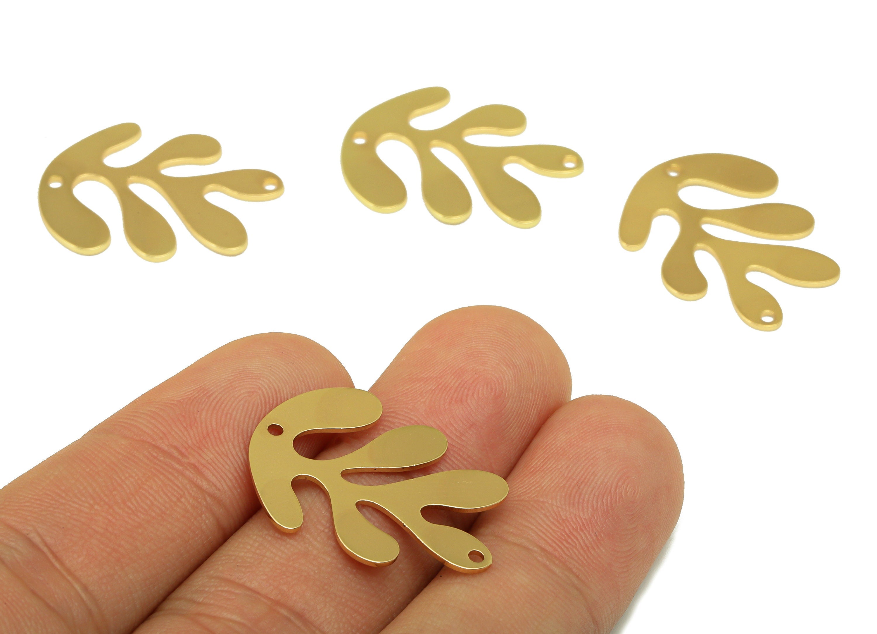 Brass Leaf Connector - Gold Leaf Earring Charm - Brass Botanical - For Necklace -Earring Connector- 18K Real Gold Plated -26x20x1mm-RGP6587G - DOMEDBAZAAR