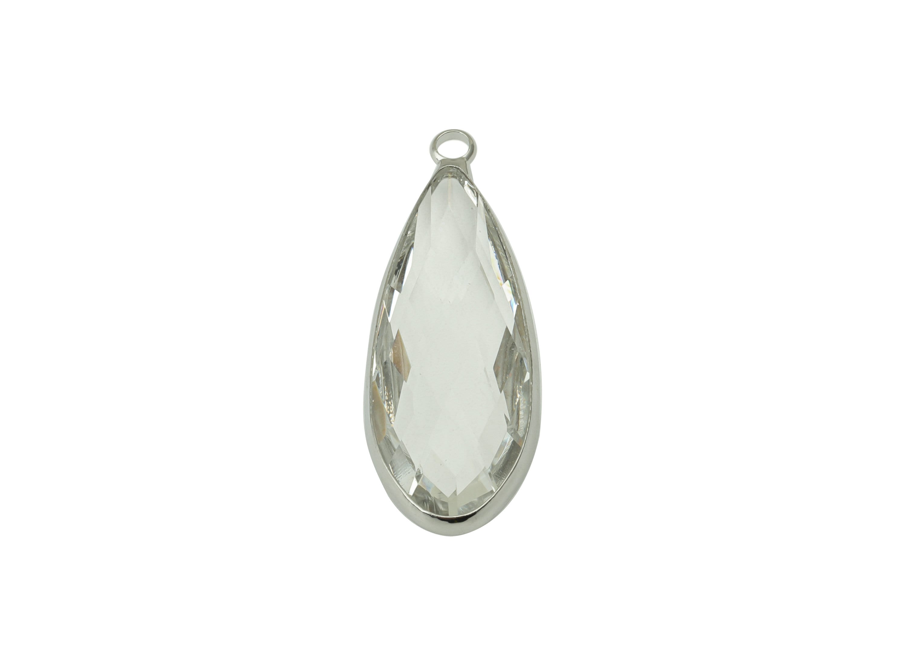 Glass Drop Earring Charms - Brass Teardrop Pendant - Gold Tone Plated Brass - Faceted Glass - Long Drop - 35.27x12.64x6.95mm - GS1161 - DOMEDBAZAAR